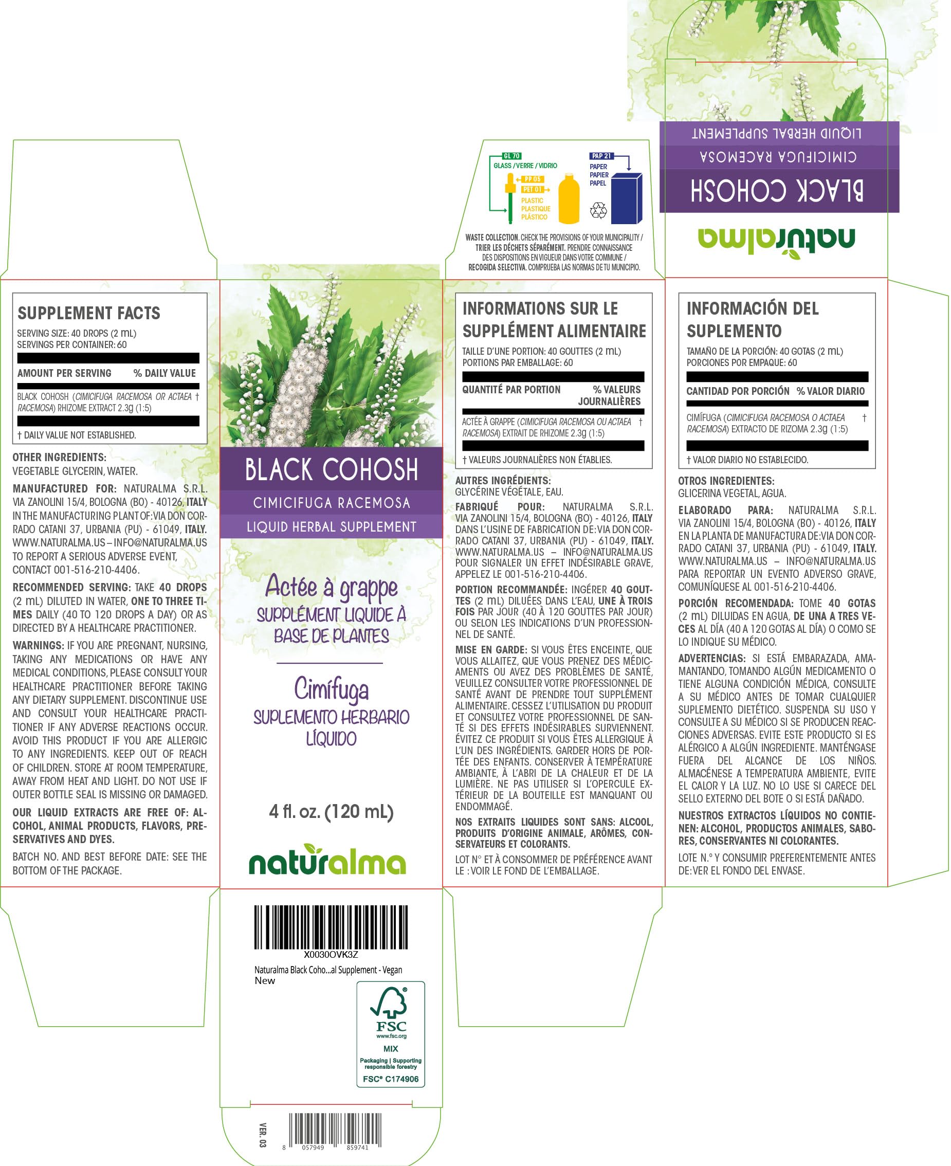 Naturalma Black Cohosh Liquid Extract 180g side view