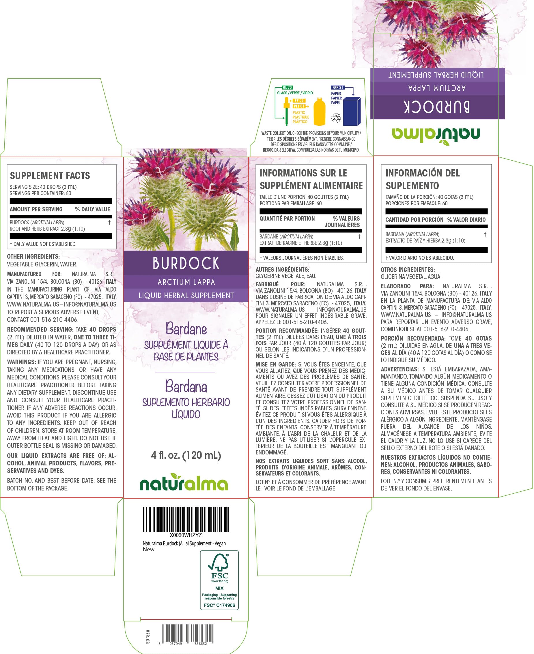 Naturalma Burdock Liquid Extract 180g bottle with label