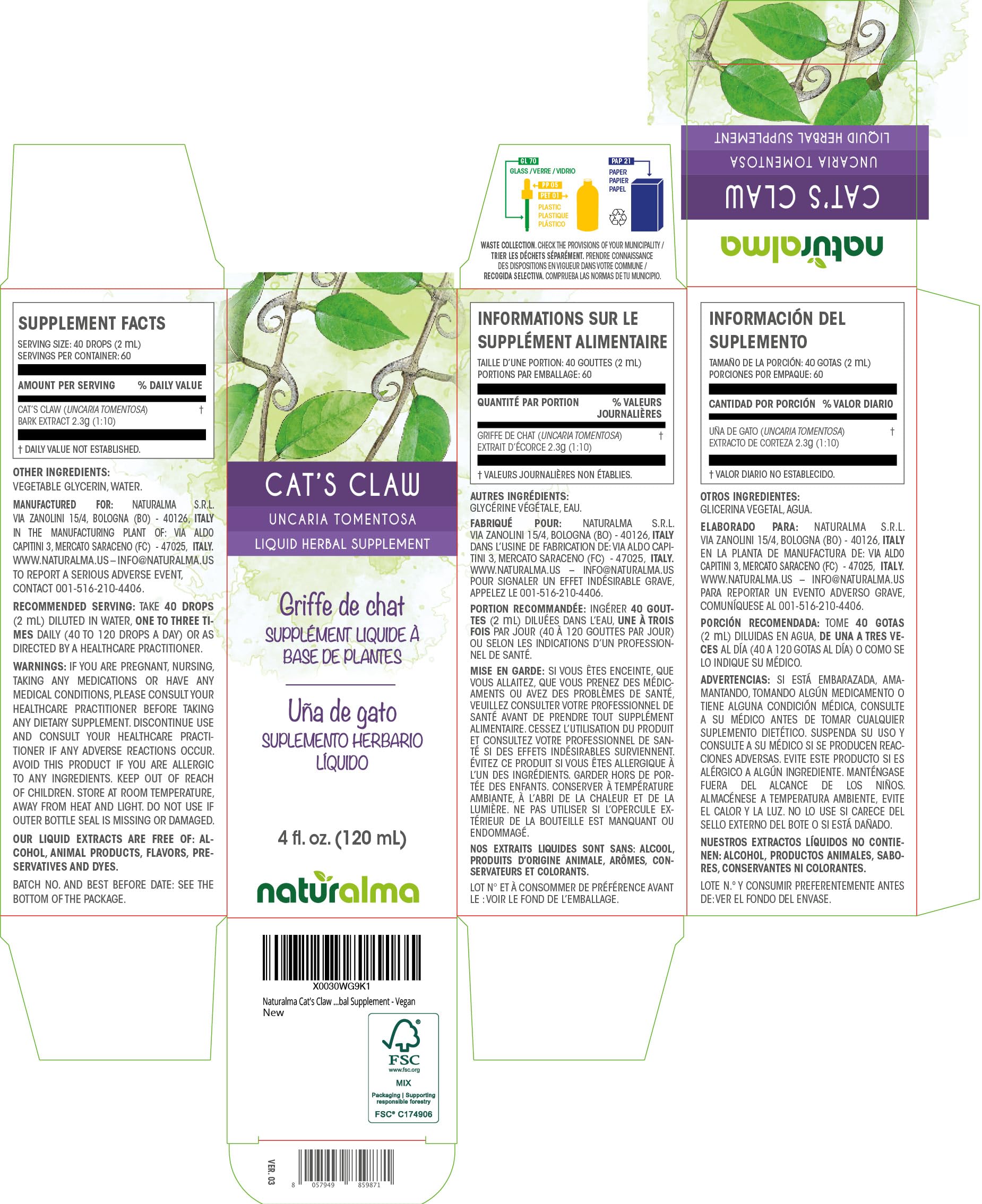 Naturalma Cat's Claw Liquid Extract bottle side view