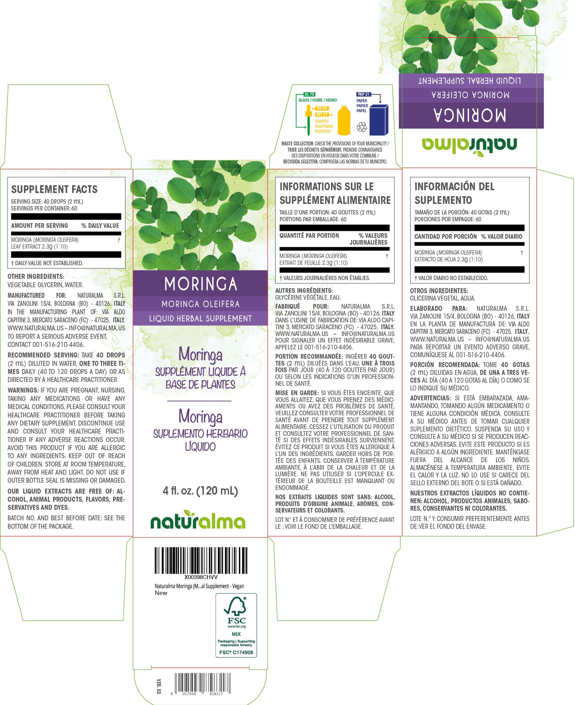 Naturalma Coriander Liquid Extract back view with ingredients