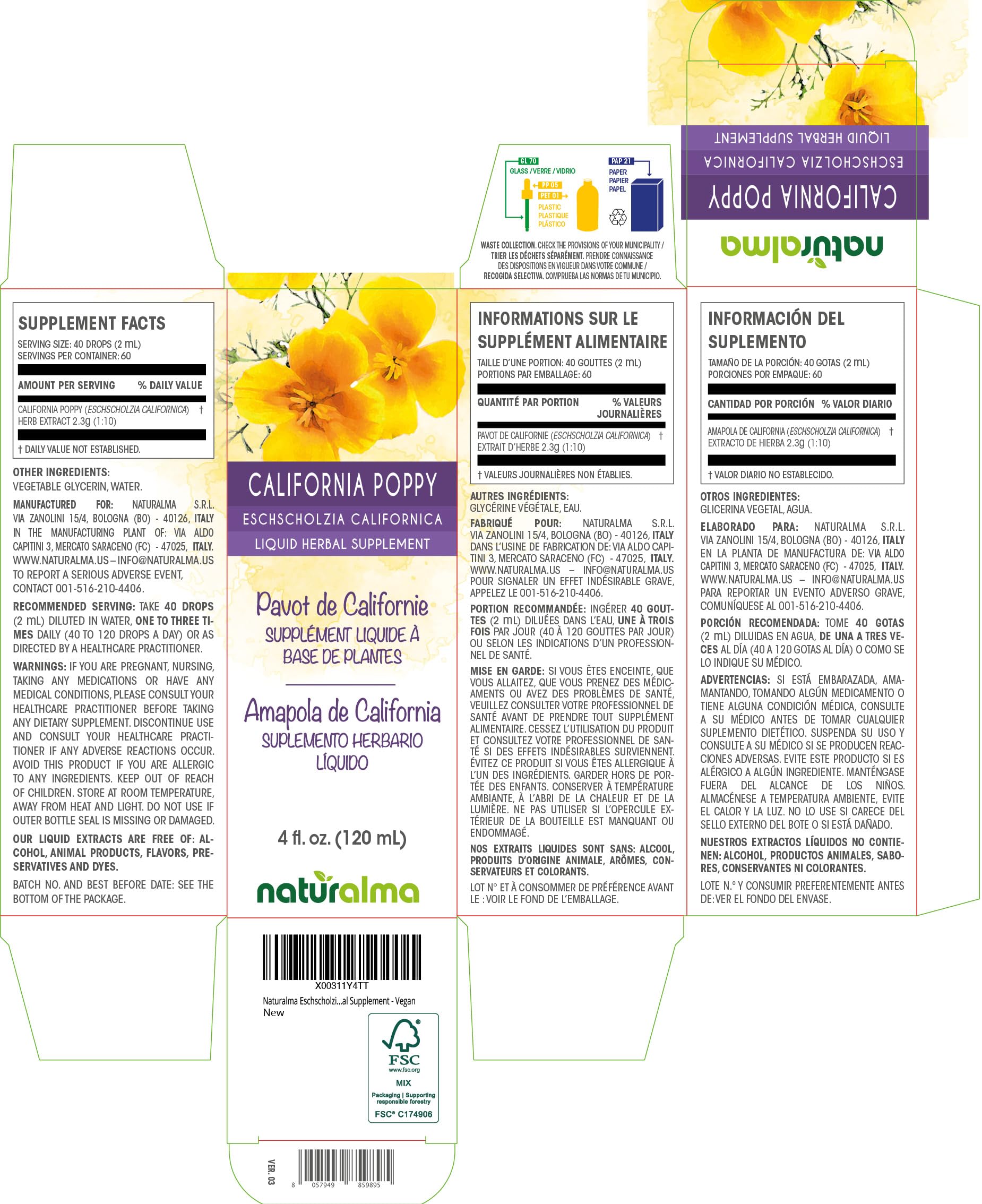 Naturalma Eschscholzia Liquid Extract 180g bottle with label