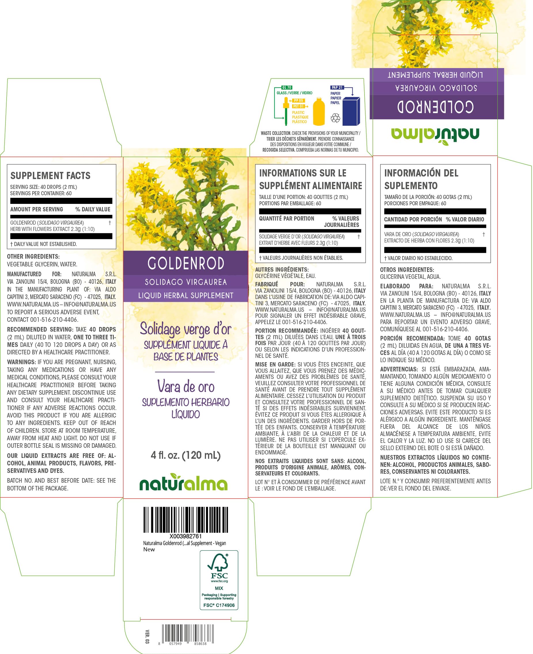 Naturalma Goldenrod Liquid Extract bottle side view