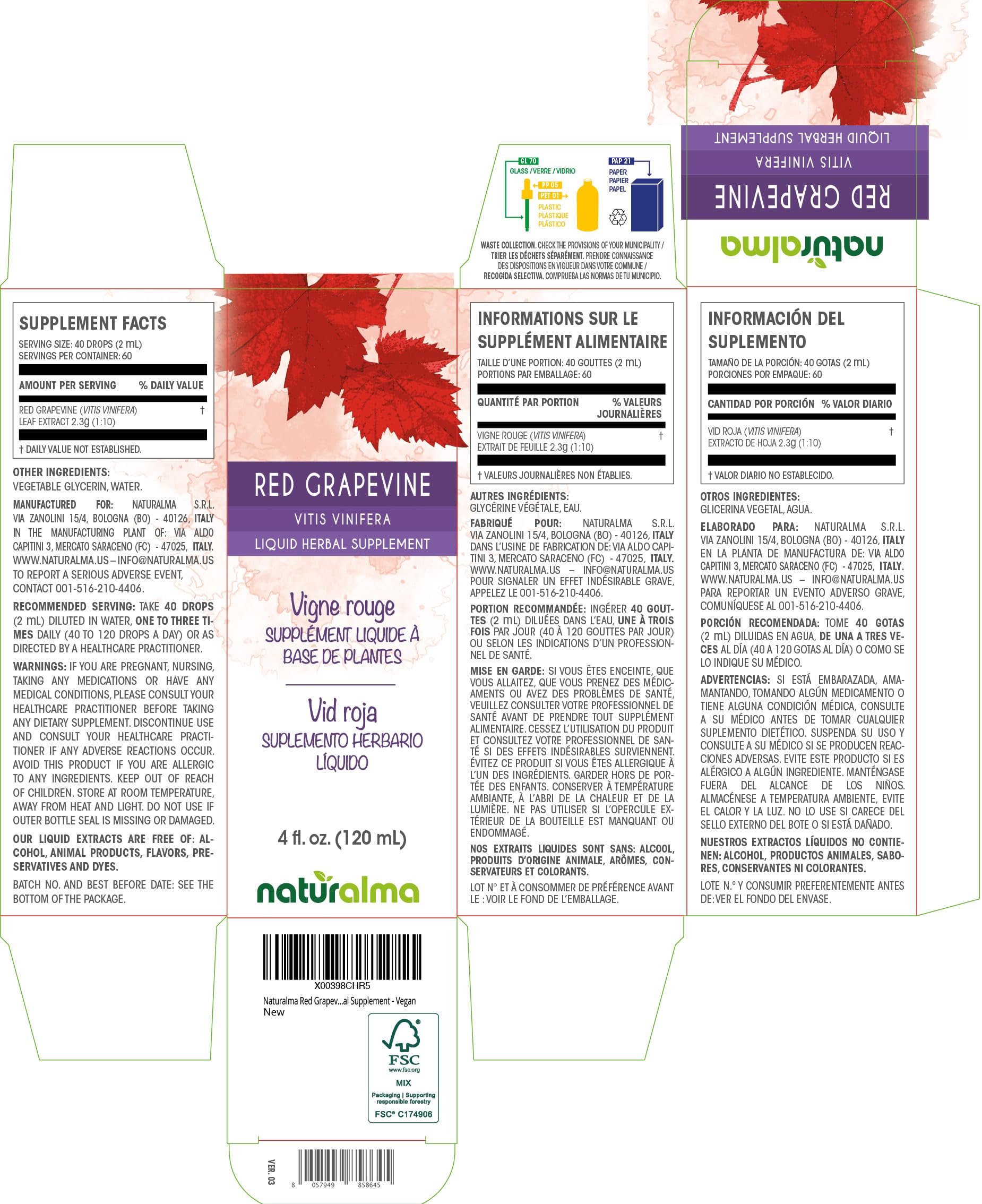 Naturalma Grape Seed Extract 180g bottle with dropper