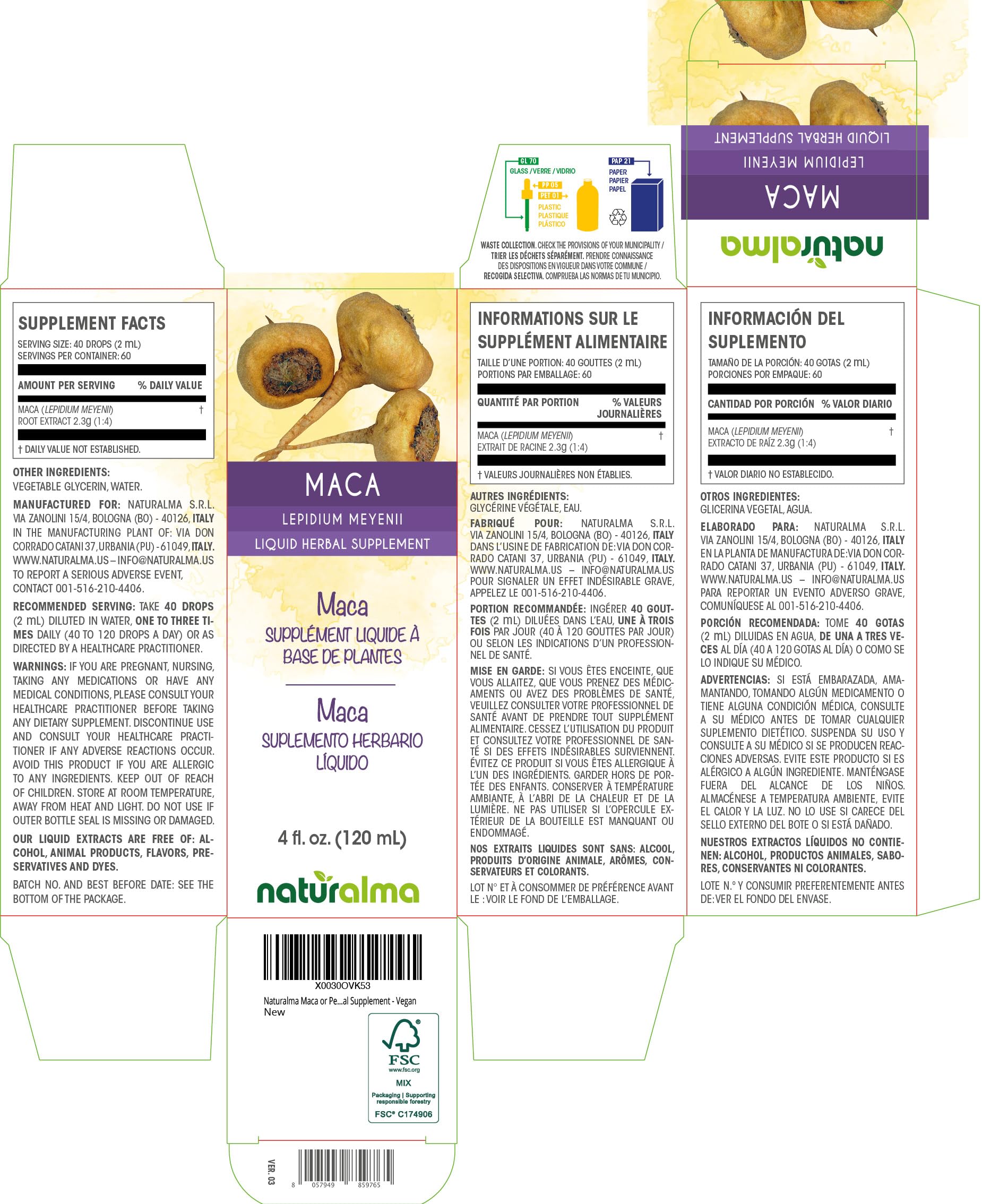 Naturalma Maca Ginseng Liquid Extract 180g bottle with dropper