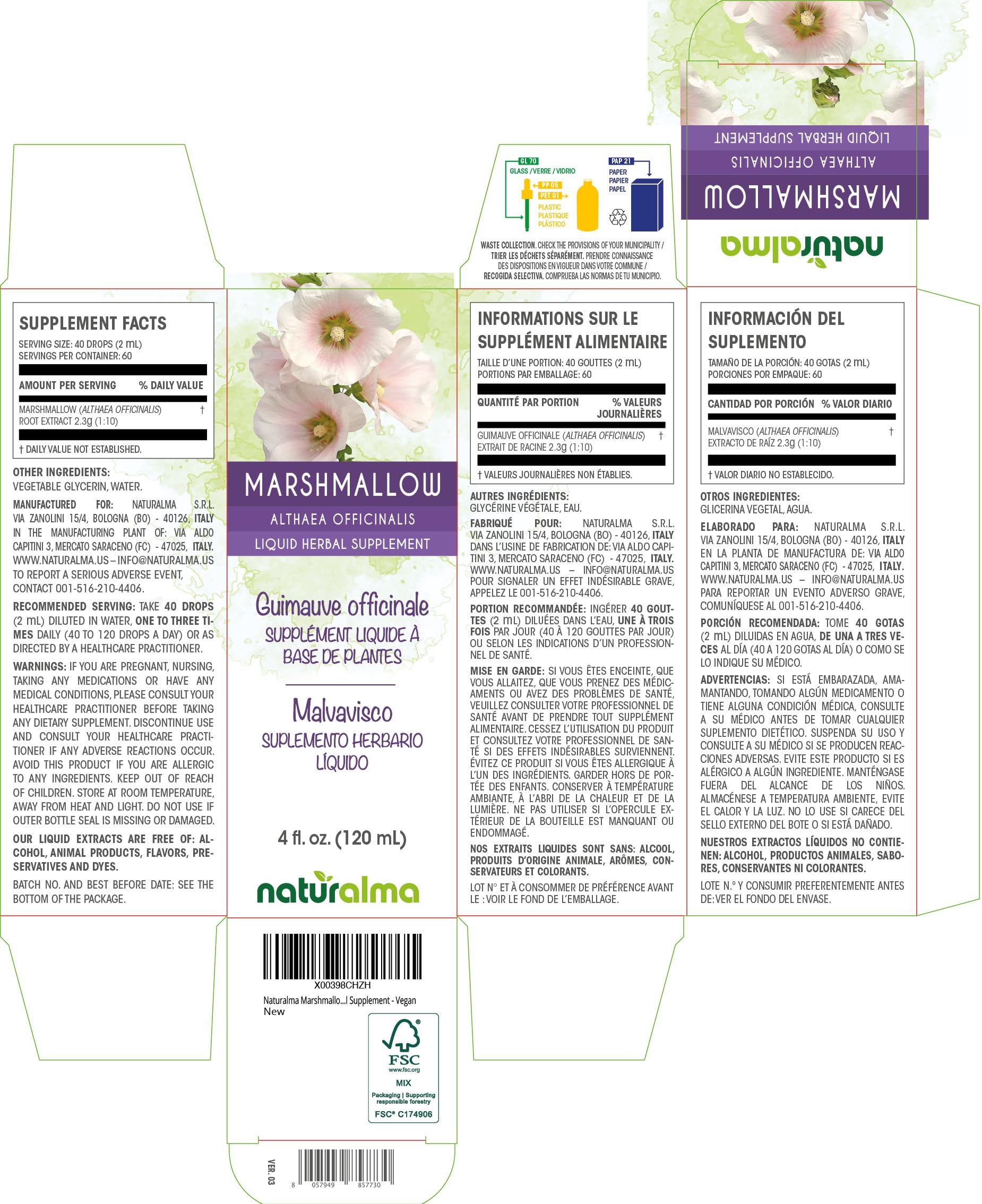 Naturalma Marshmallow Root Liquid Extract bottle side view