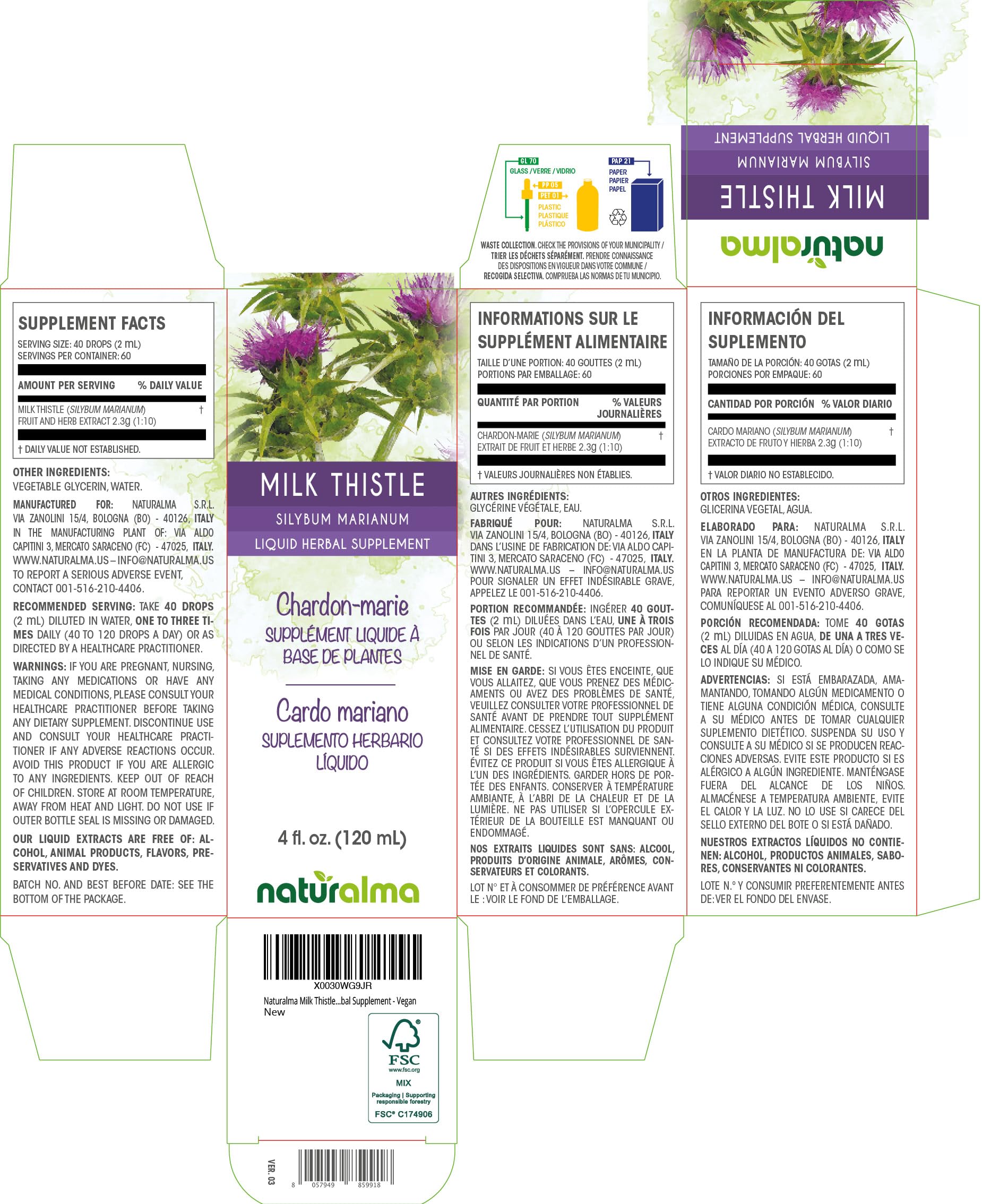 Naturalma Milk Thistle liquid extract side view with dosage dropper