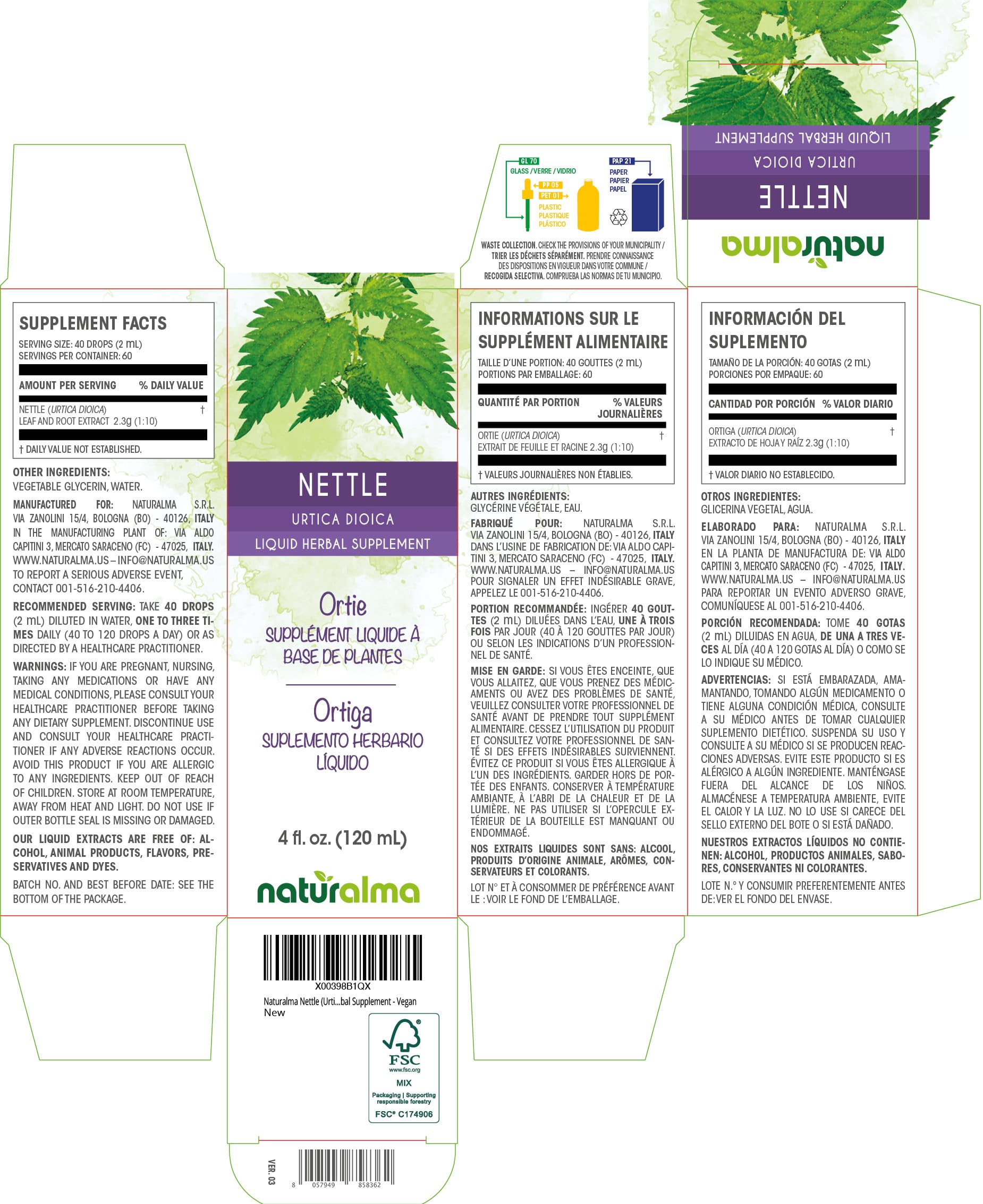 Naturalma Nettle Liquid Extract Tincture 180g bottle with label