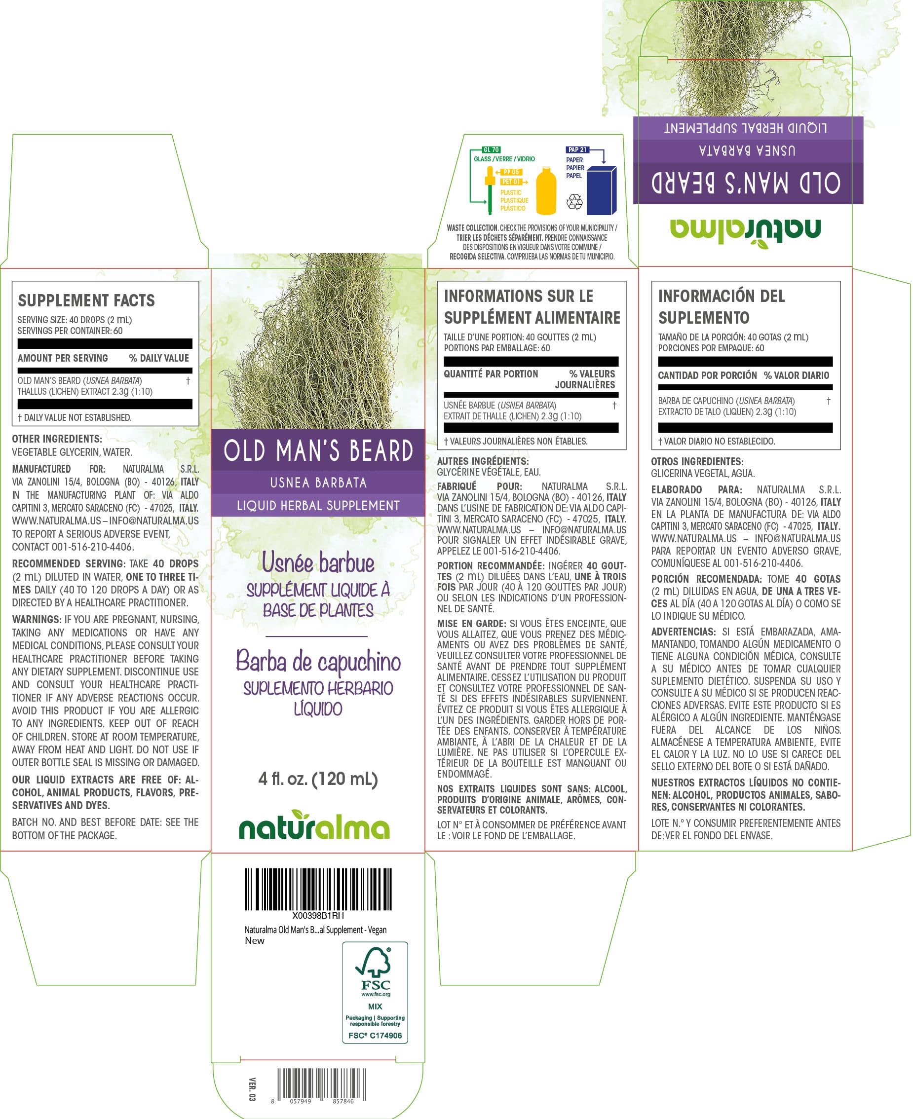 Naturalma Old Man's Beard Liquid Extract bottle side view