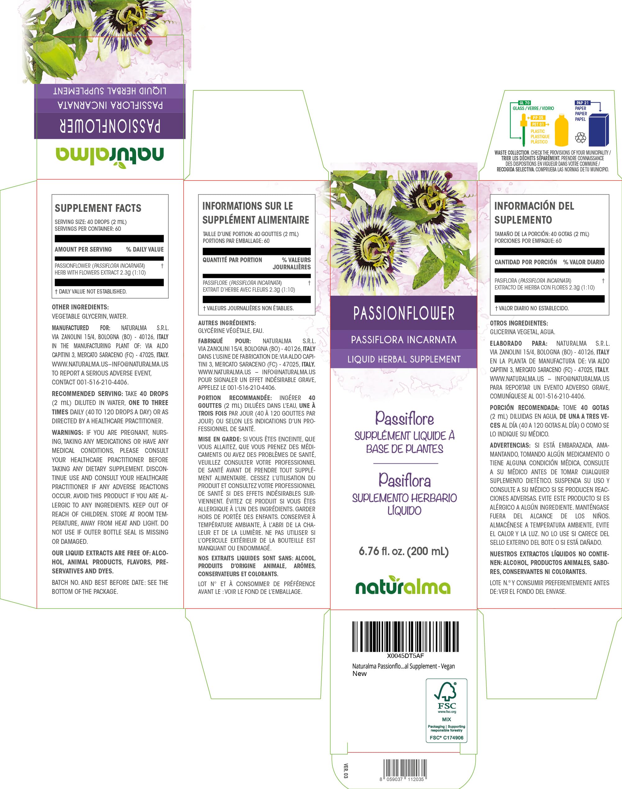 Naturalma Passionflower Liquid Extract 280g bottle side view