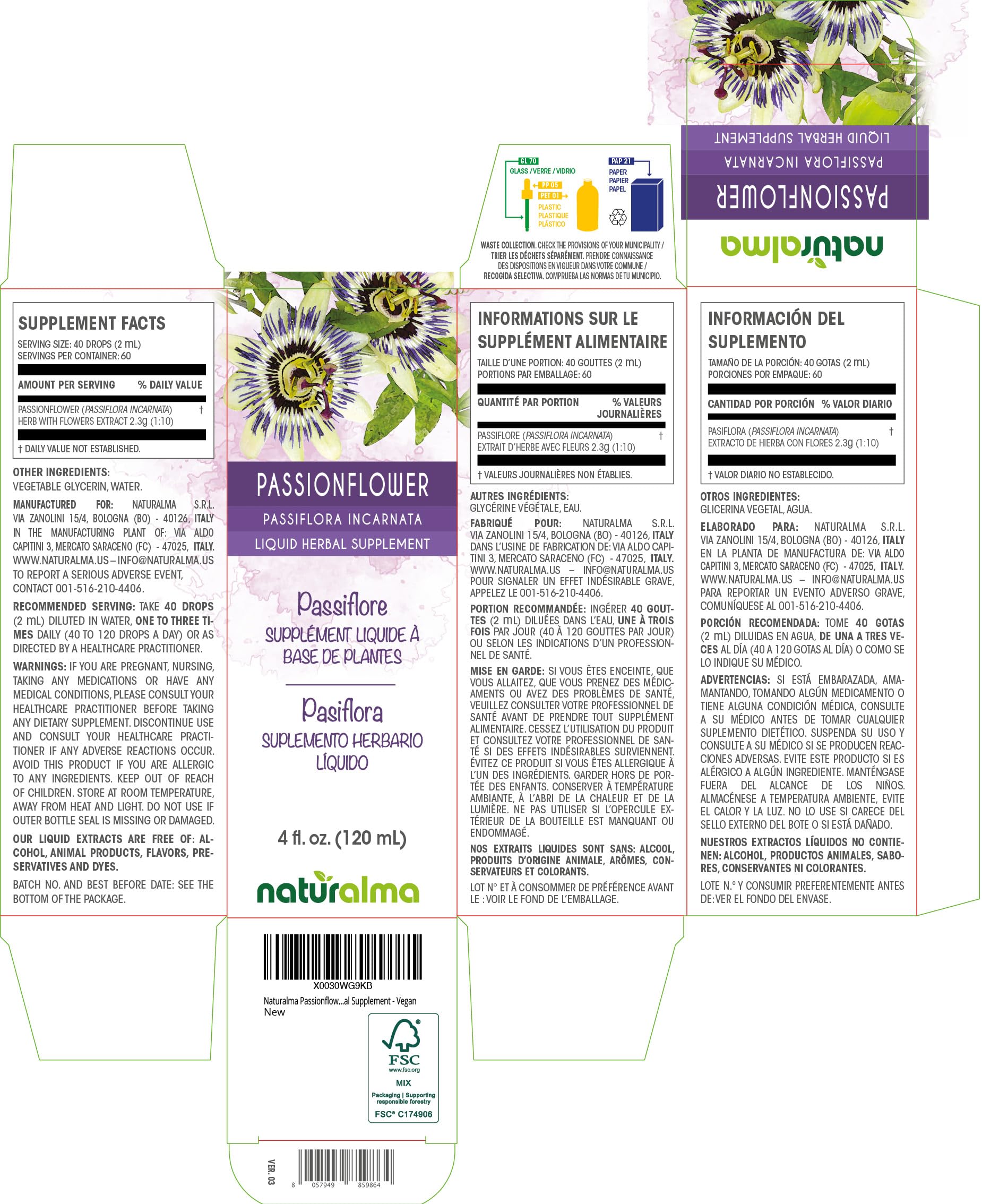 Naturalma Passionflower Liquid Extract bottle side view