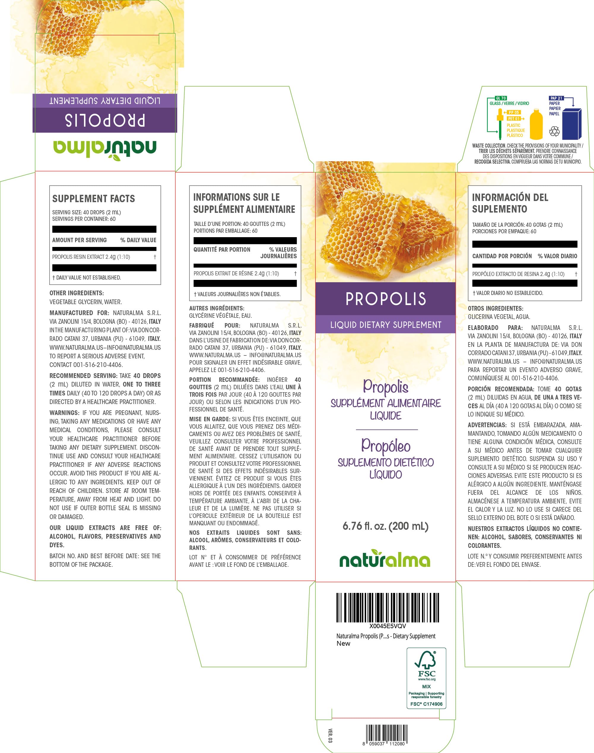 Naturalma Propolis Resin Liquid Extract 1:10 bottle with dropper