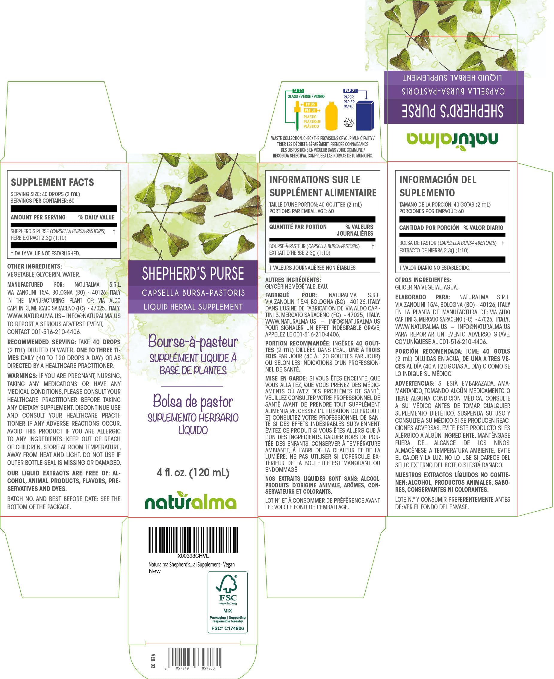 Naturalma Shepherd's Purse Liquid Extract ingredients list