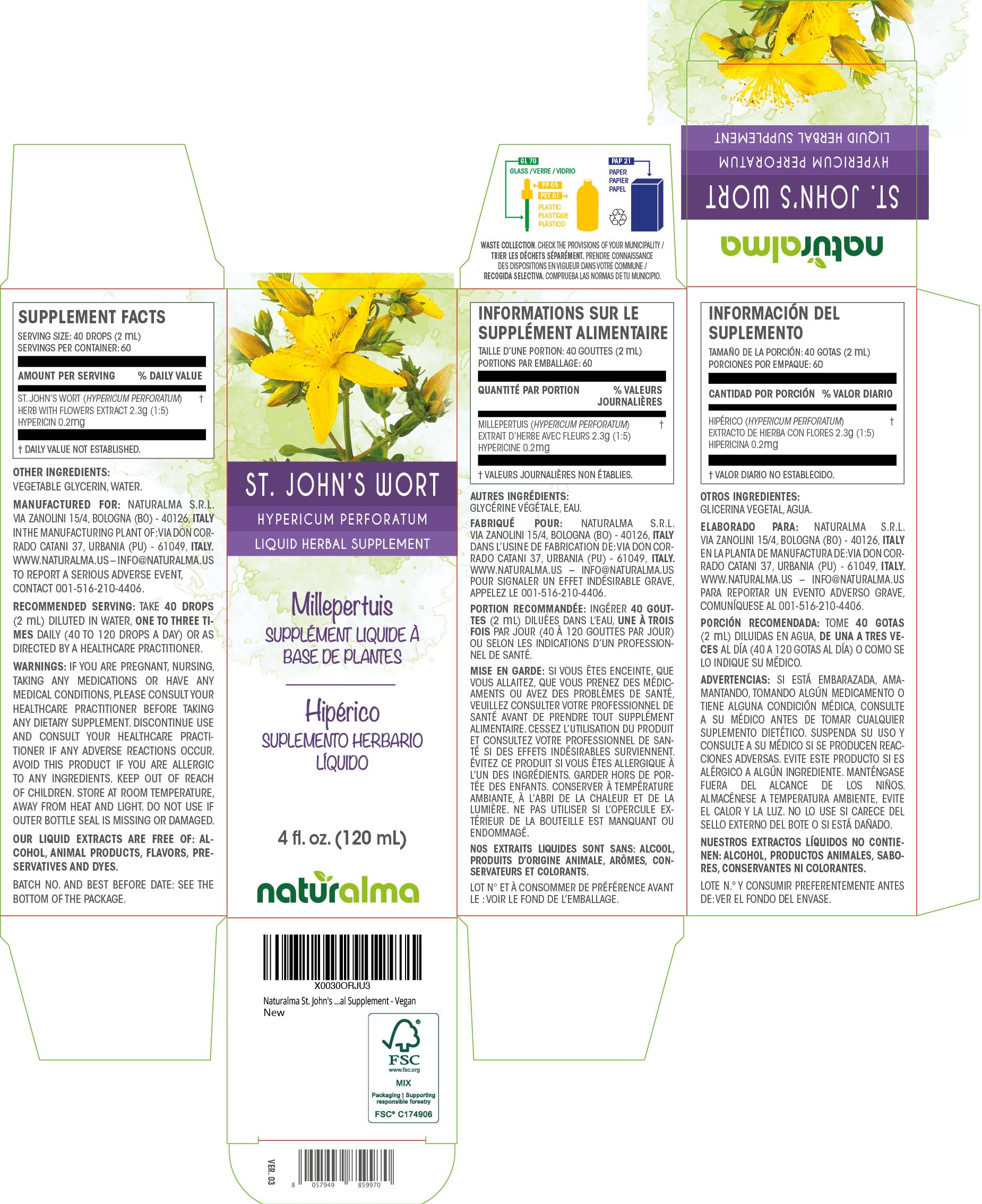 Naturalma St. John's Wort Liquid Extract 180g back view