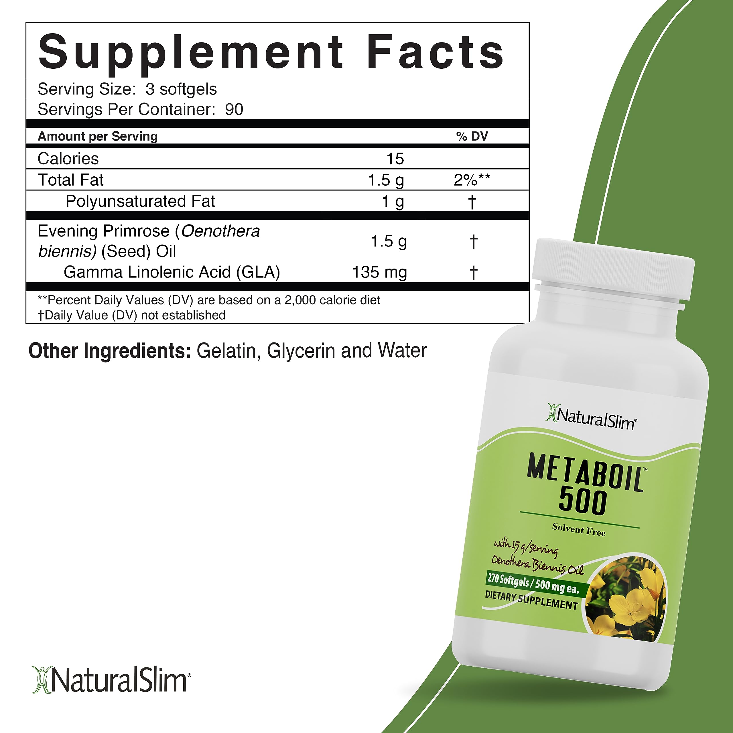 NaturalSlim Evening Primrose Oil 500mg softgels bottle side view