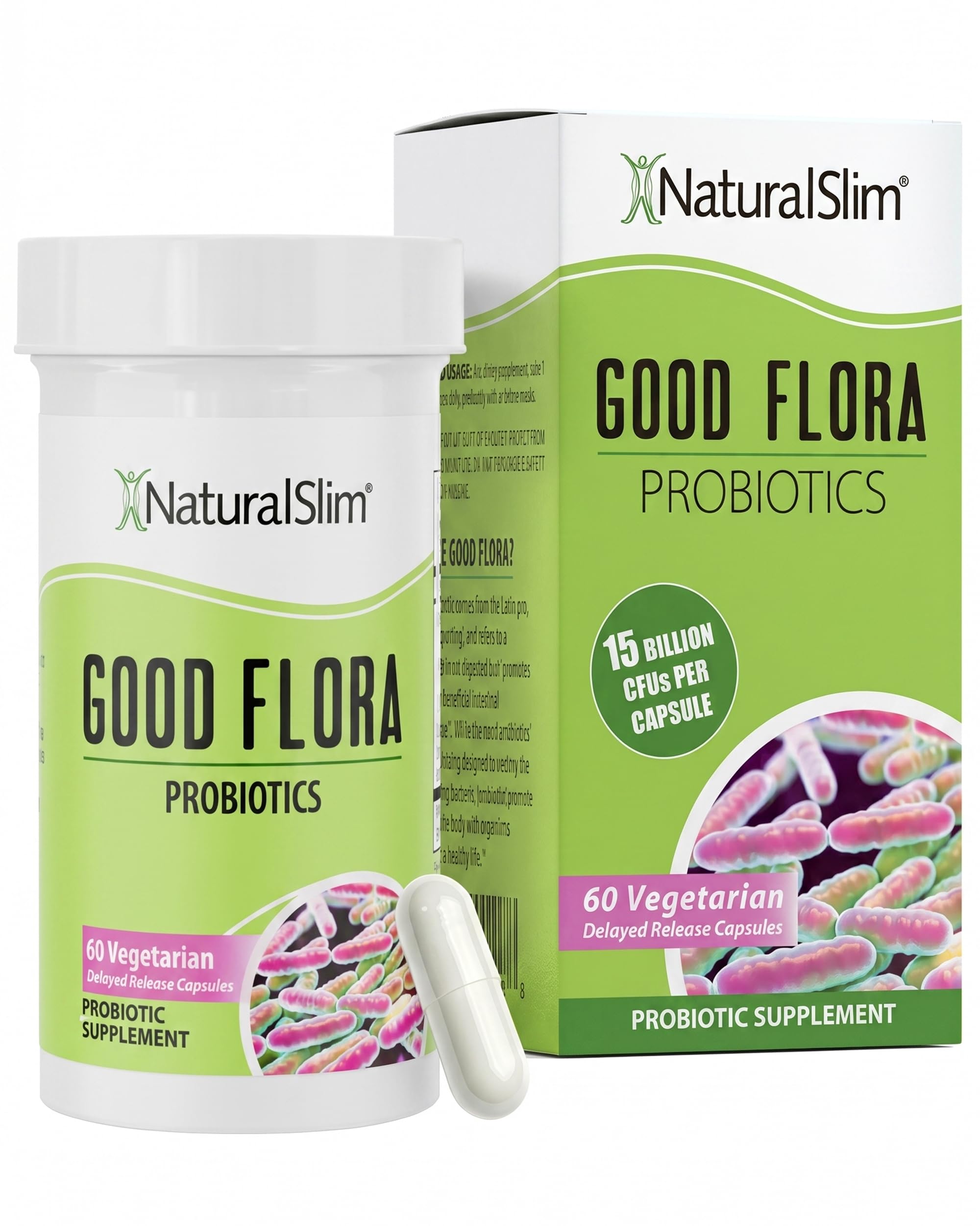NaturalSlim Good Flora Probiotic Capsules front view with packaging