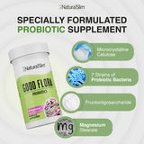NaturalSlim Good Flora Probiotic Capsules on a wooden table