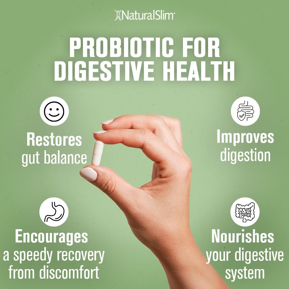 NaturalSlim Good Flora Probiotic Capsules with a glass of water