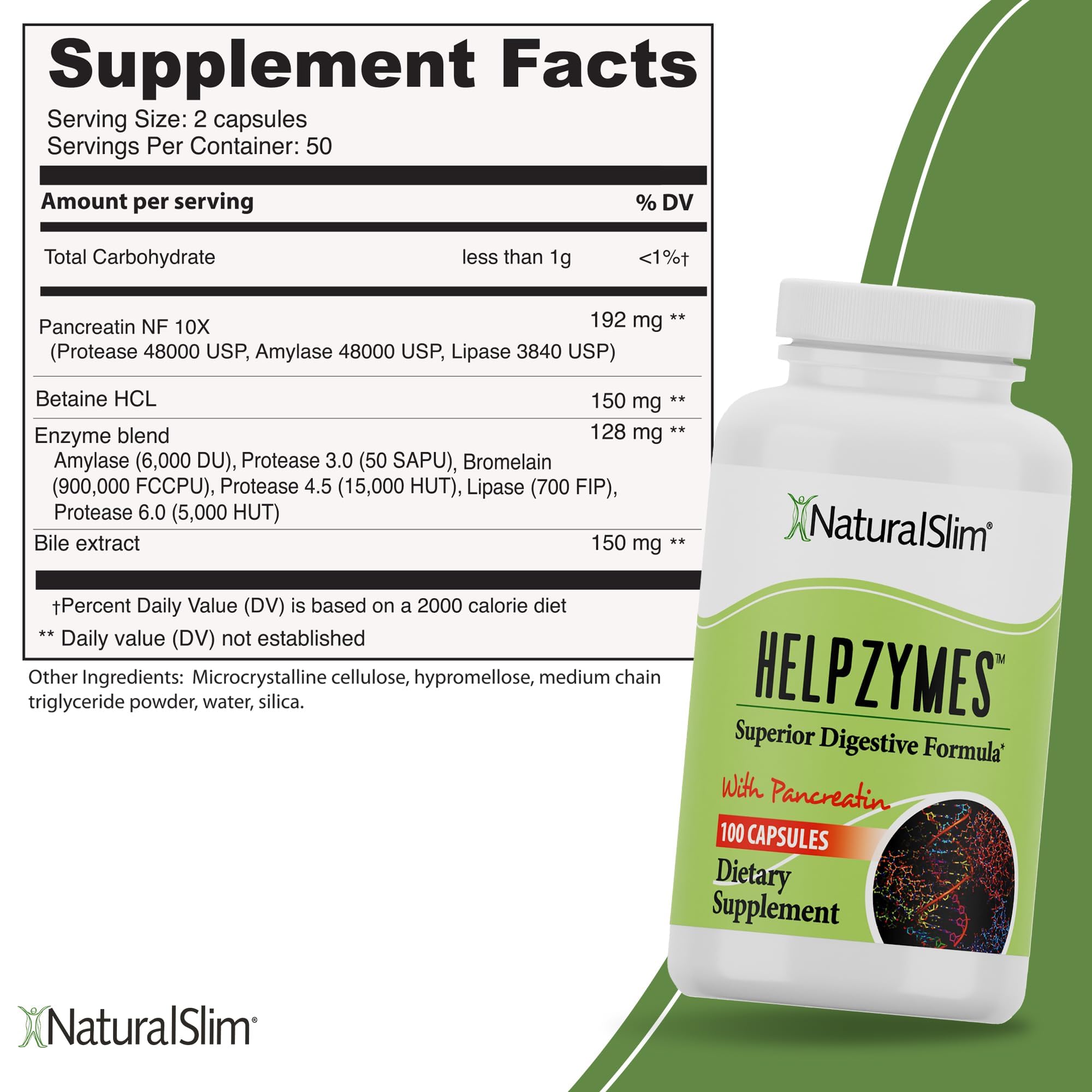 NaturalSlim Helpzymes Multi-Enzymes 100g capsule close-up