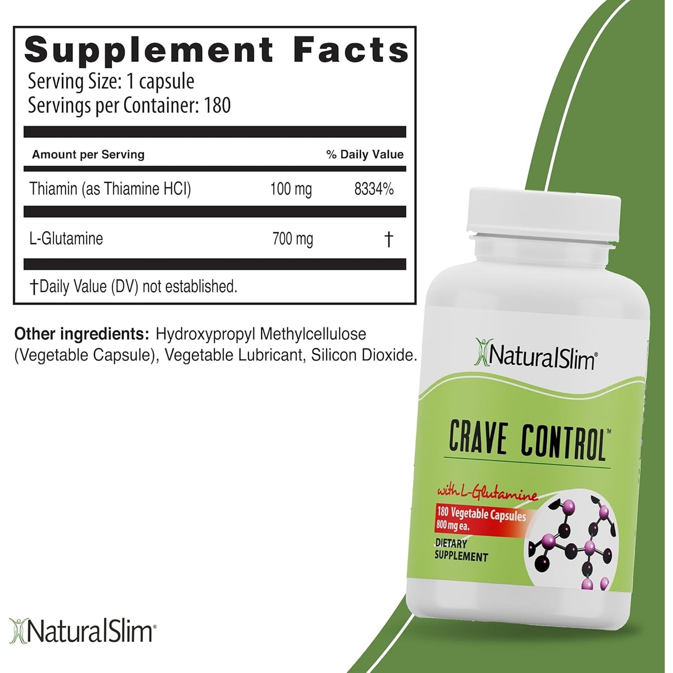 NaturalSlim L-Glutamine supplement capsules in a glass