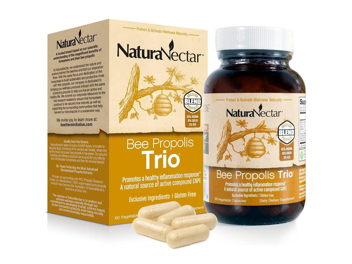 NaturaNectar Bee Propolis Trio Capsules front view with packaging