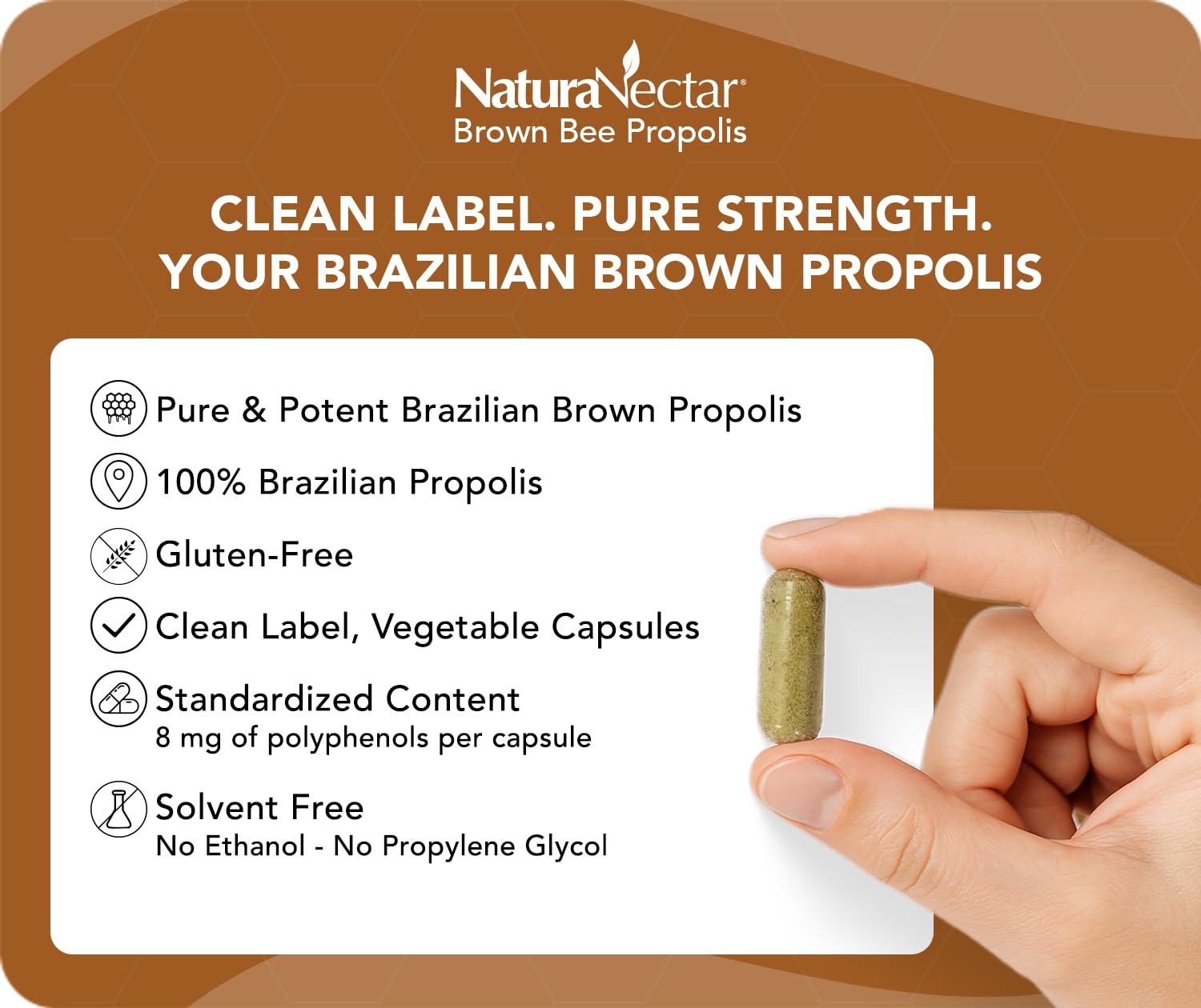 NaturaNectar Brown Bee Propolis Capsules side view