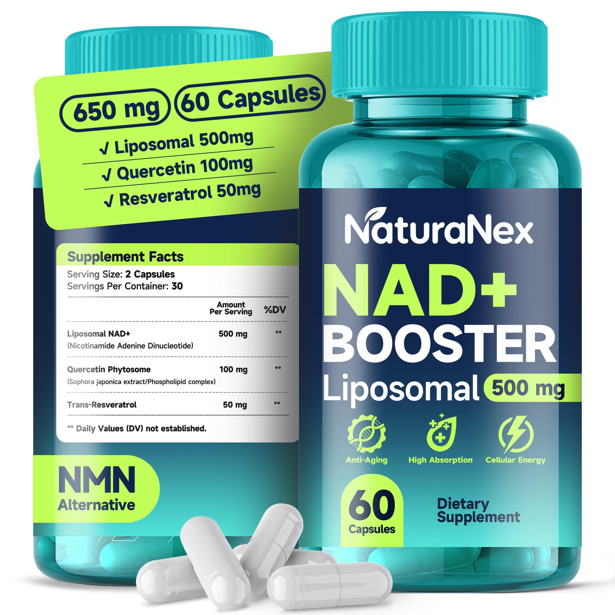 NaturaNex Liposomal NAD+ Supplement 500mg front view