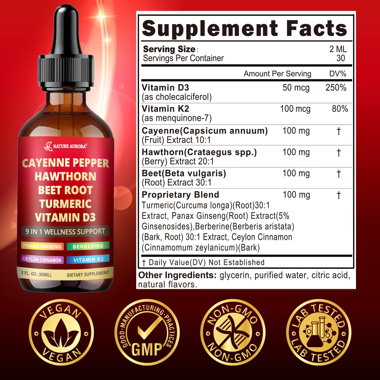 Nature Aurora Cayenne Pepper Liquid Drops 40g side view