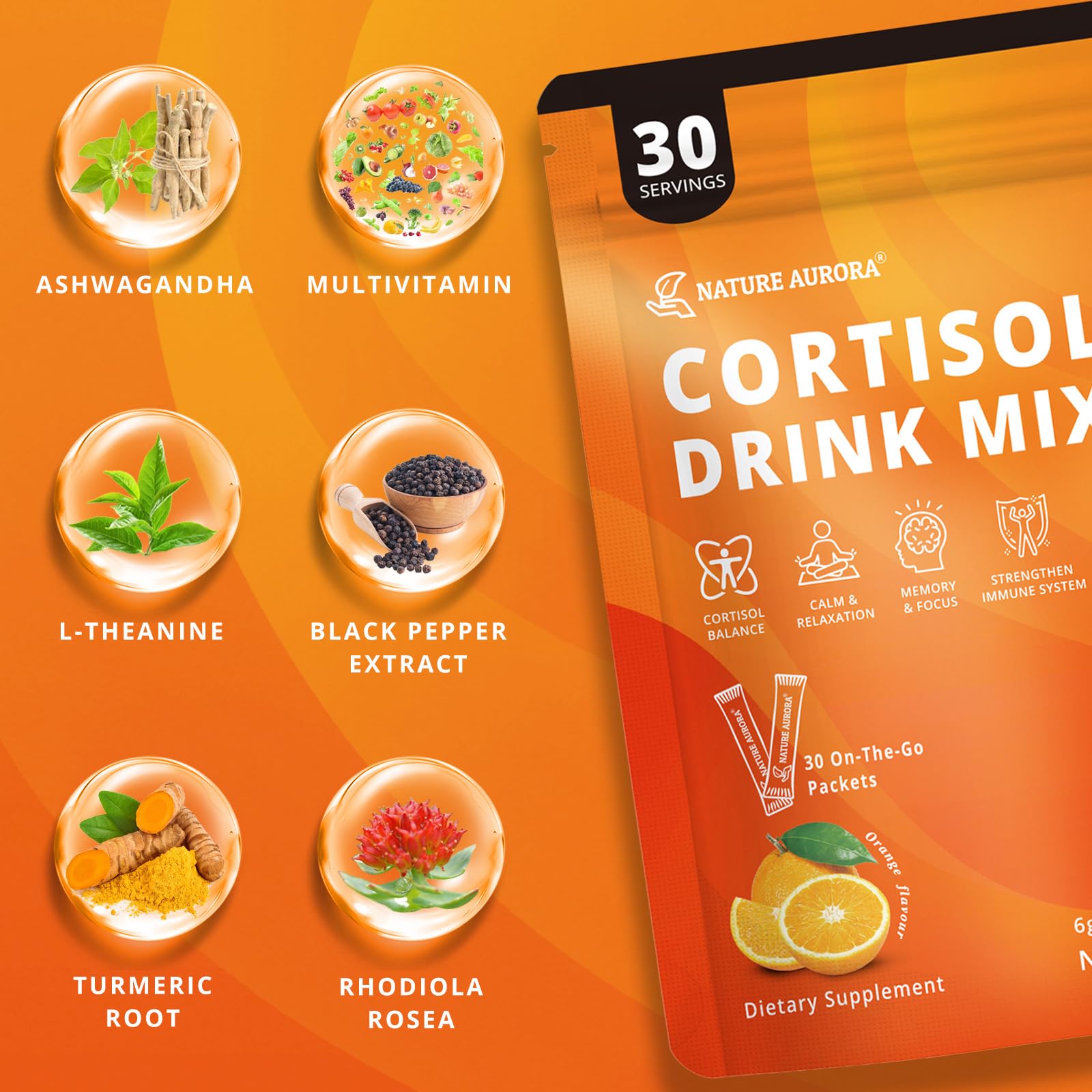 Nature Aurora Cortisol Drink Mix in a glass of water