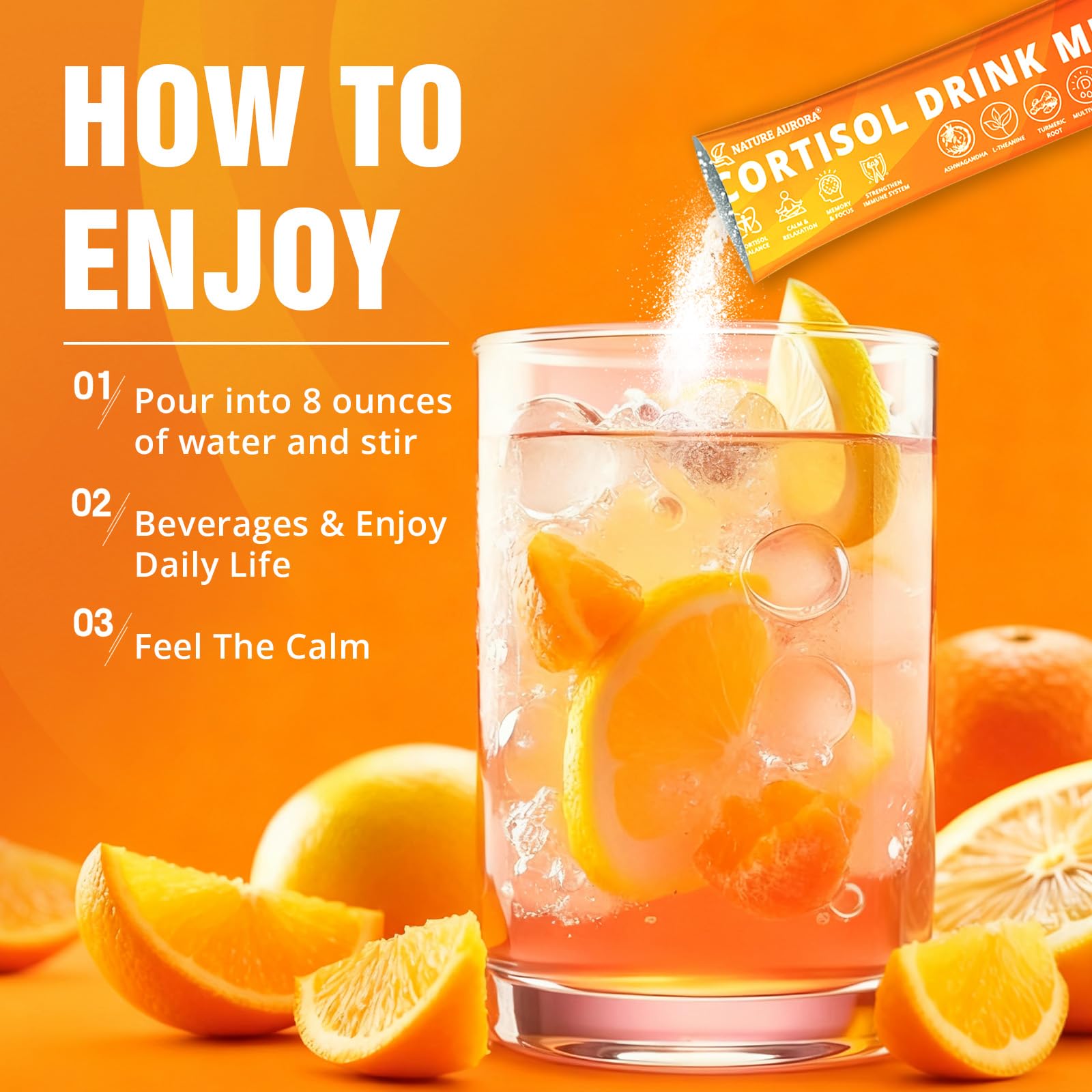 Nature Aurora Cortisol Drink Mix lifestyle shot with a cup