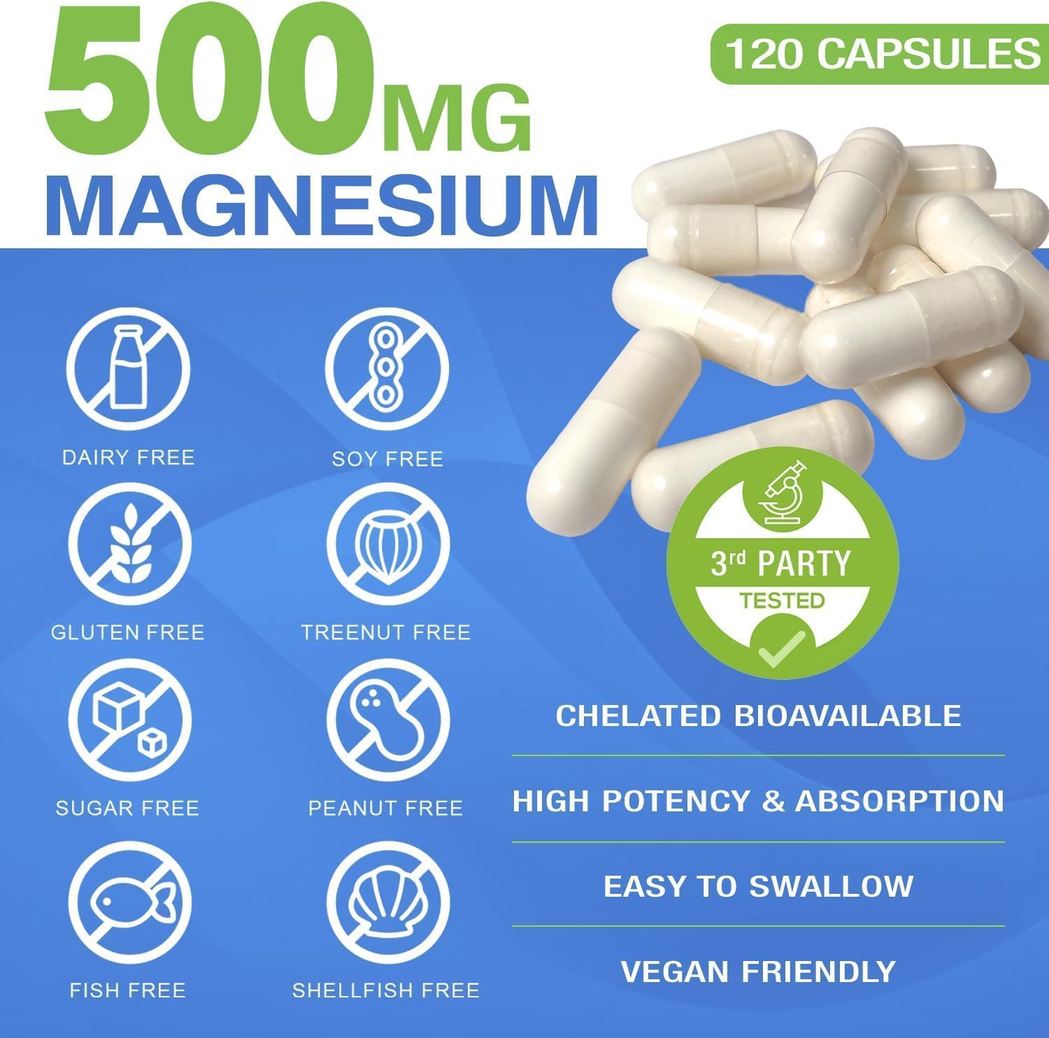 Nature Aurora Magnesium Glycinate 500mg bottle with 120 capsules
