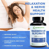 Nature Aurora Magnesium Glycinate 500mg capsules on a wooden surface