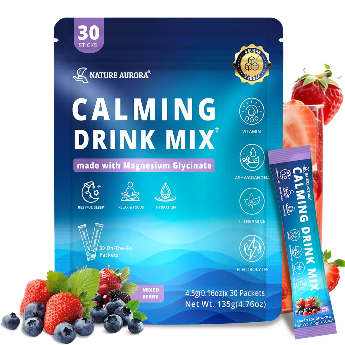 Nature Aurora Magnesium Glycinate Powder Drink Mix front view
