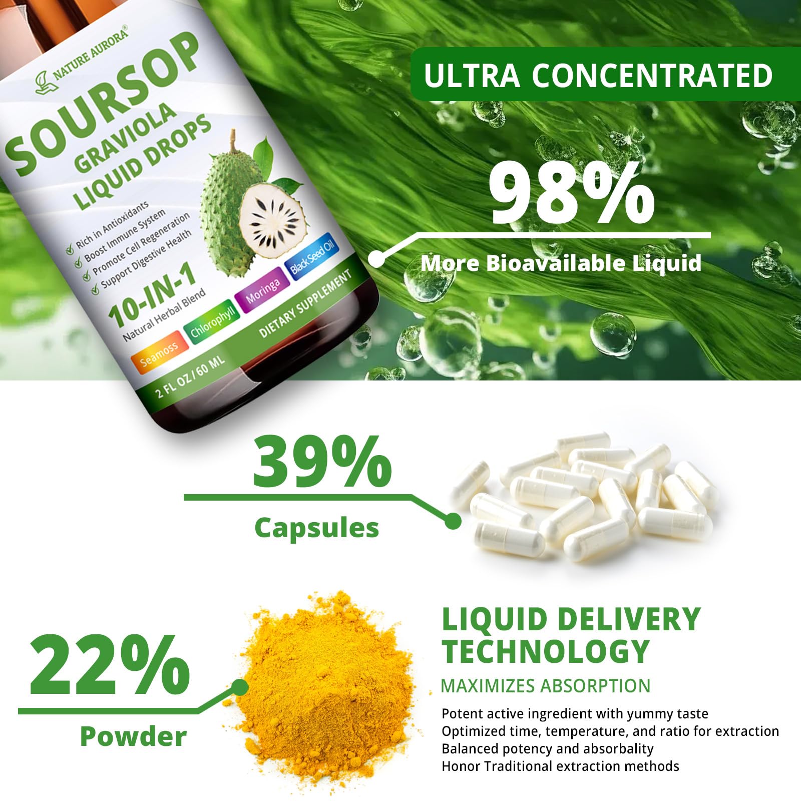 Nature Aurora Soursop Bitters Liquid Drops with measuring spoon