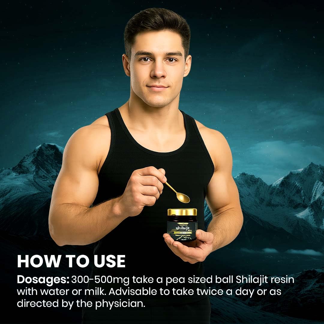 Nature Blaze Organic Shilajit resin with Himalayan backdrop