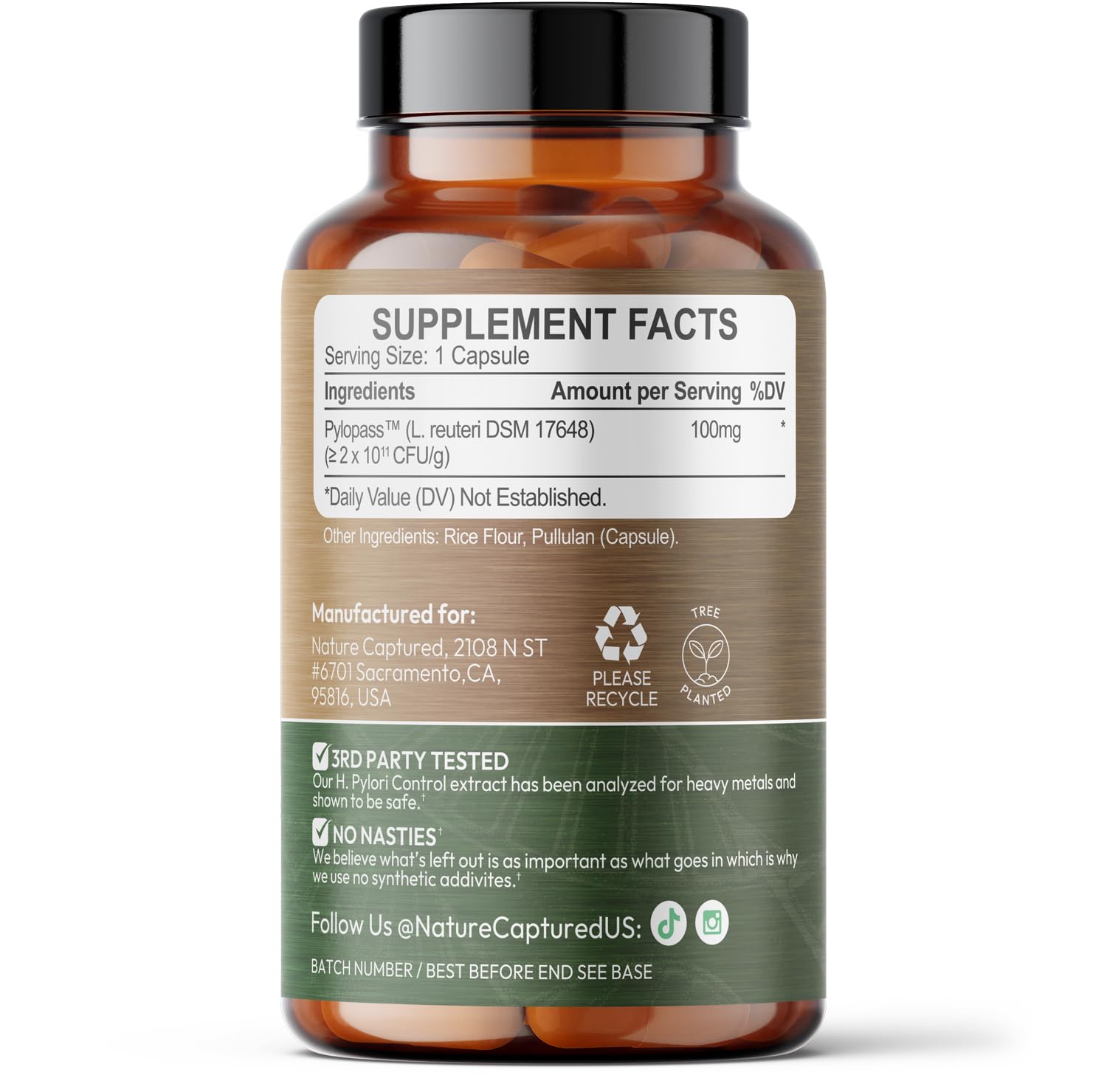 Nature Captured daily Supplement capsules on a wooden surface