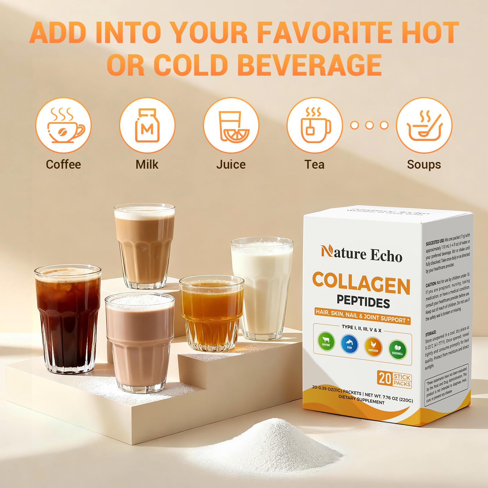 Nature Echo Collagen Peptides close-up of individual packet