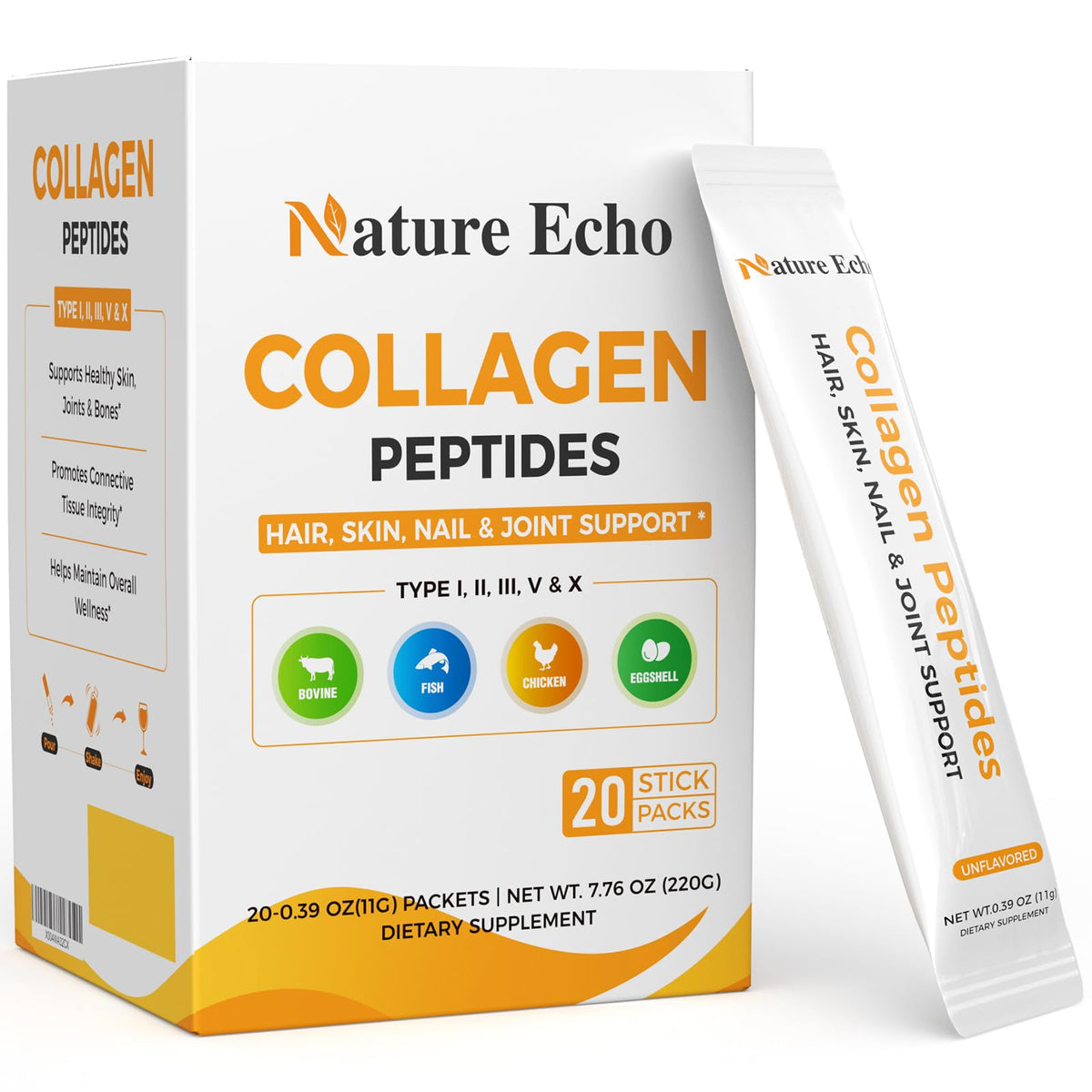 Nature Echo Collagen Peptides individual packets front view