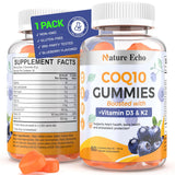 Nature Echo CoQ10 Gummies front view packaging with blueberry flavour