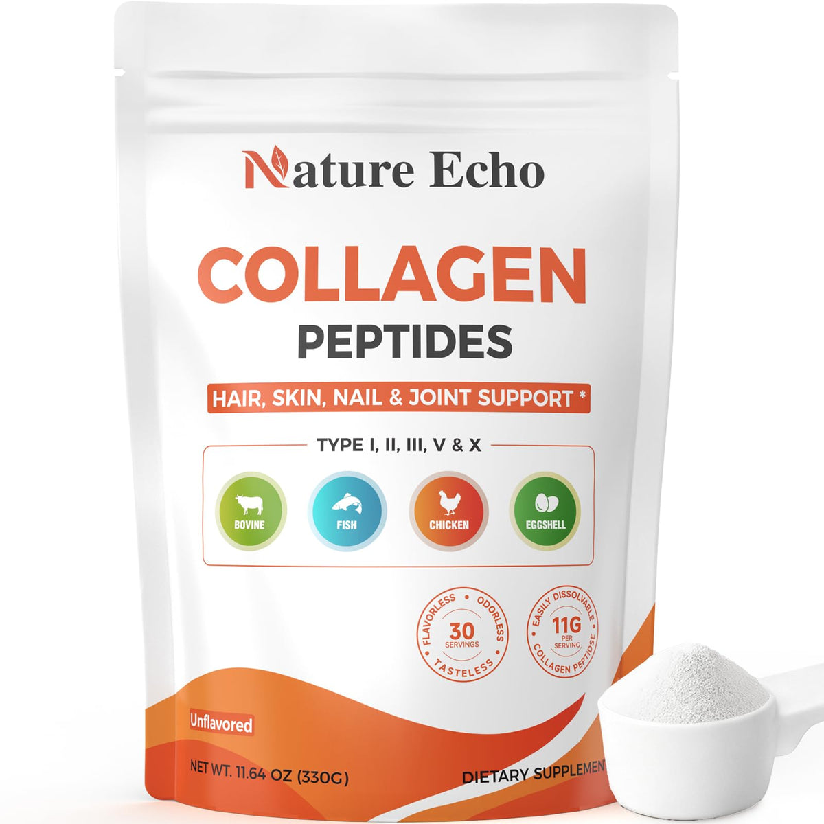 Nature Echo Multi Collagen Peptides Powder 330g front view