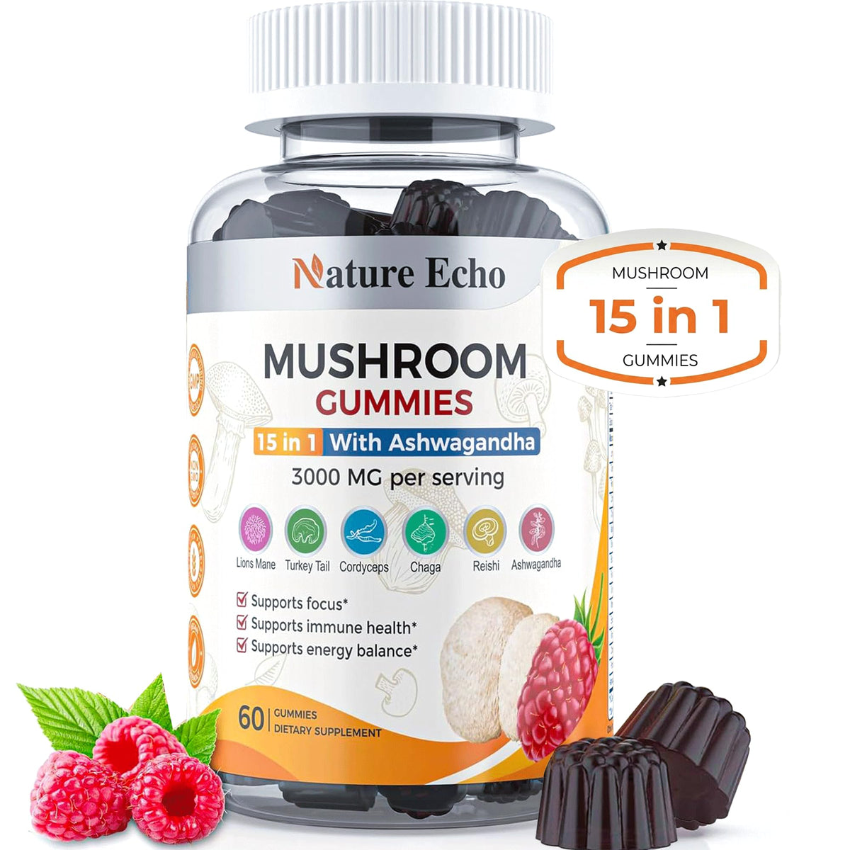 Nature Echo Mushroom Gummies front view packaging