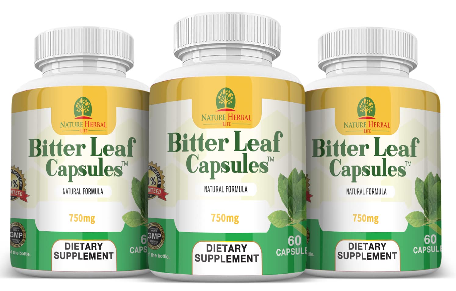 Nature Herbal Life Bitter Leaf Capsules 750mg bottle with label