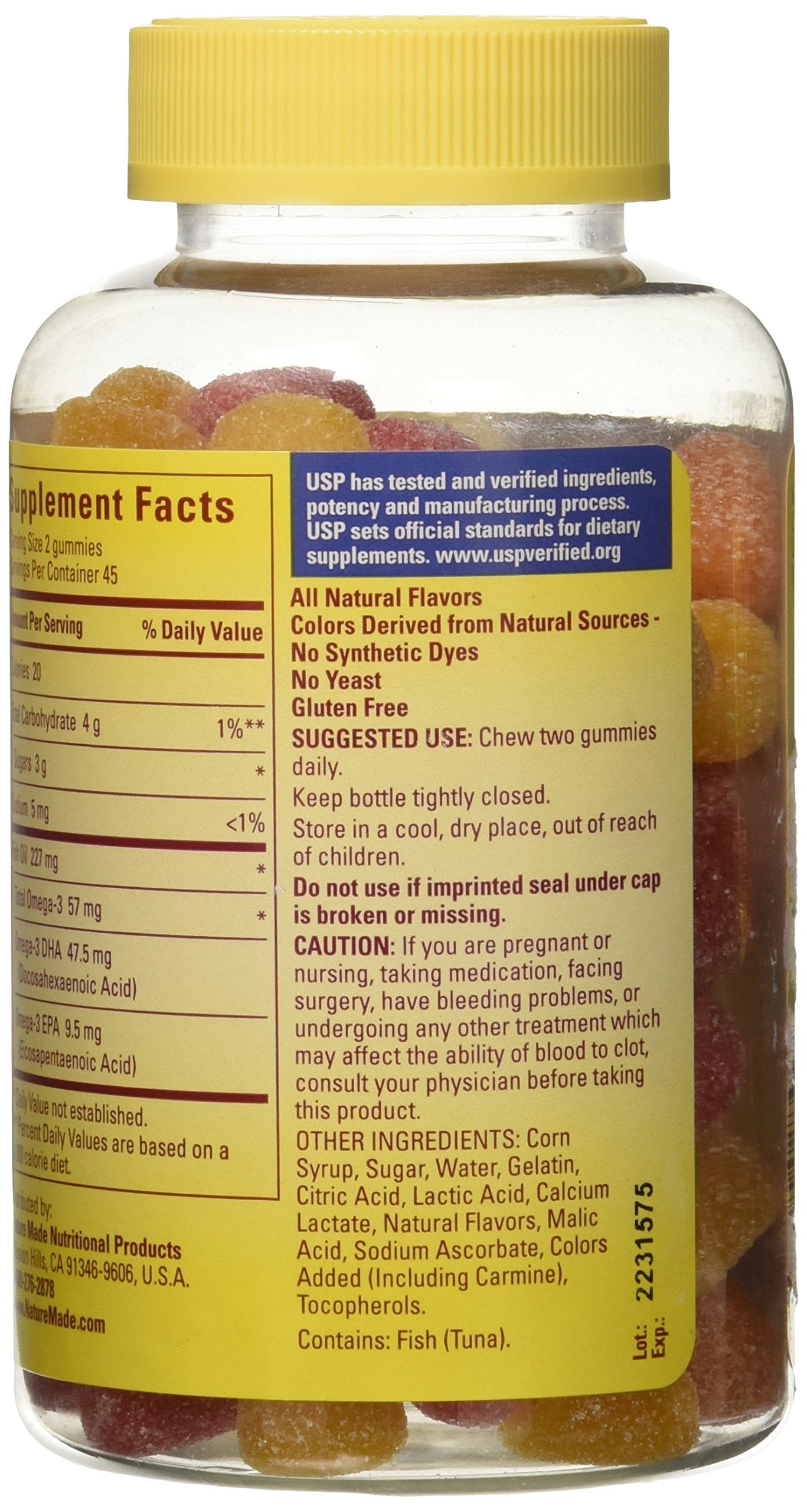 Nature Made Adult Gummies Fish Oil side view showing natural flavours