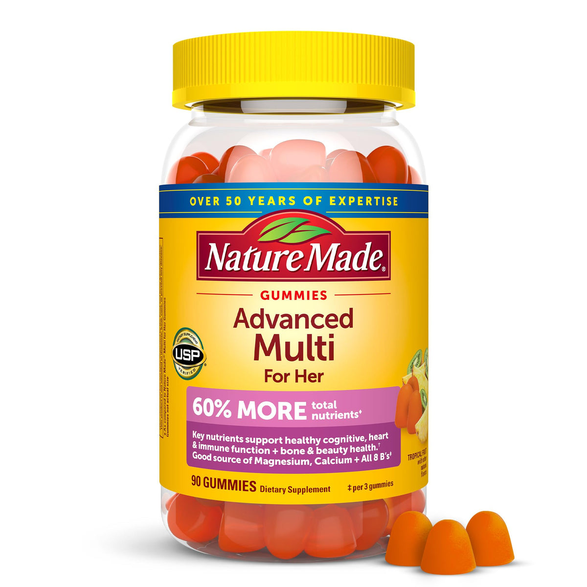 Nature Made Advanced Multivitamin Gummies for Her 90 count bottle front view