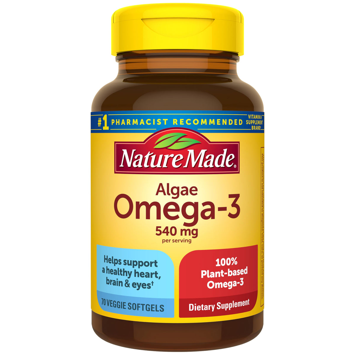Nature Made Algae Omega 3 Softgels 540 mg bottle front view