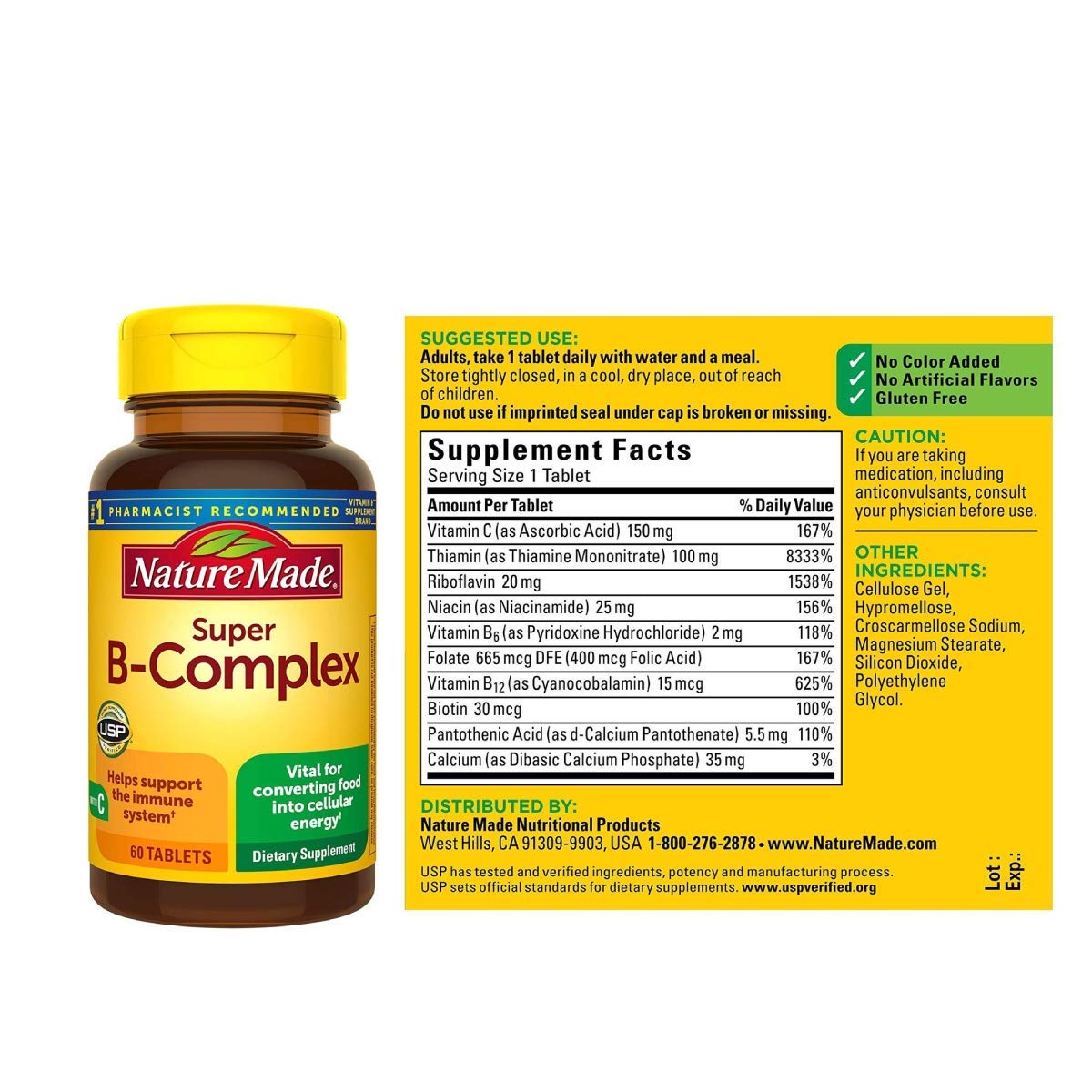 Nature Made B-Complex Tablets back view with ingredient details
