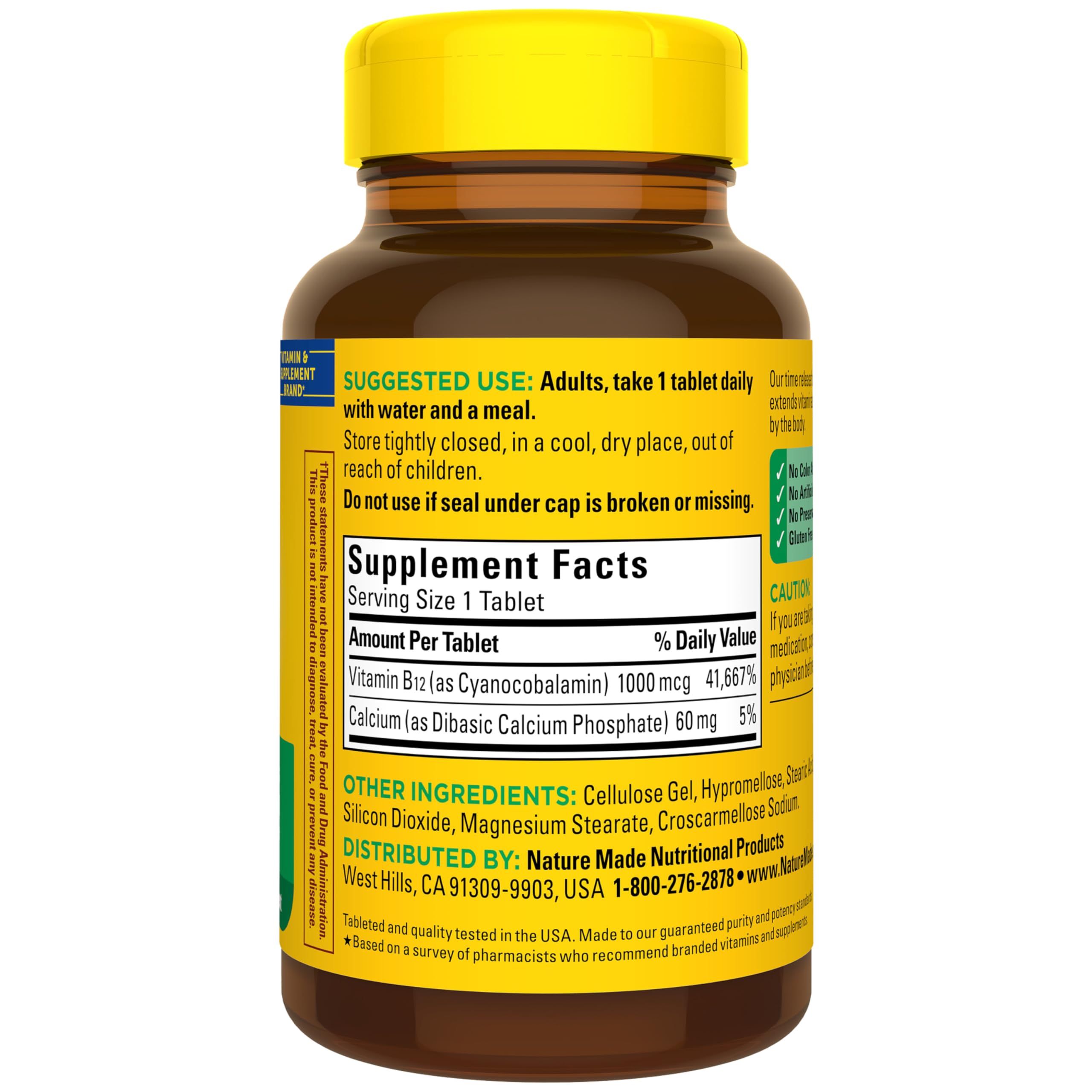 Nature Made B12 1000mcg Time Release Tablets packaging details