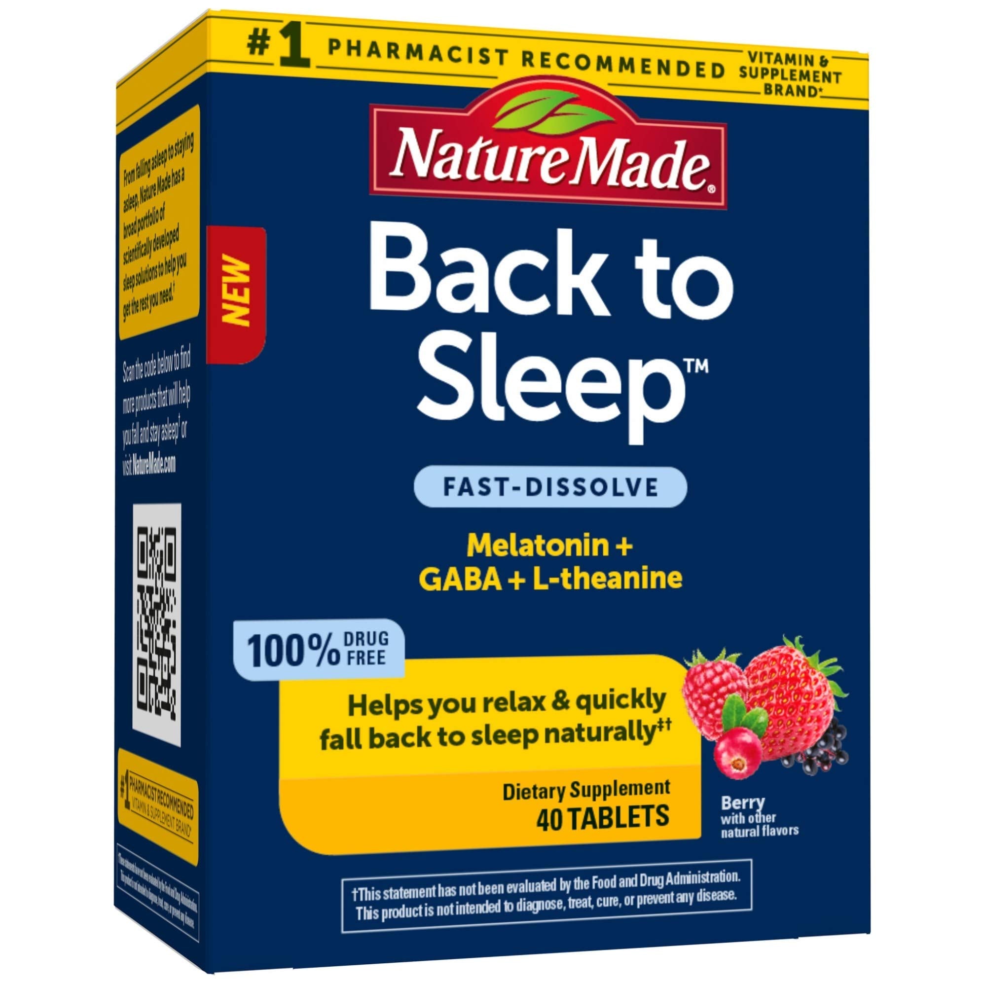 Nature Made Back to Sleep Melatonin 1mg fast-dissolve tablets front view