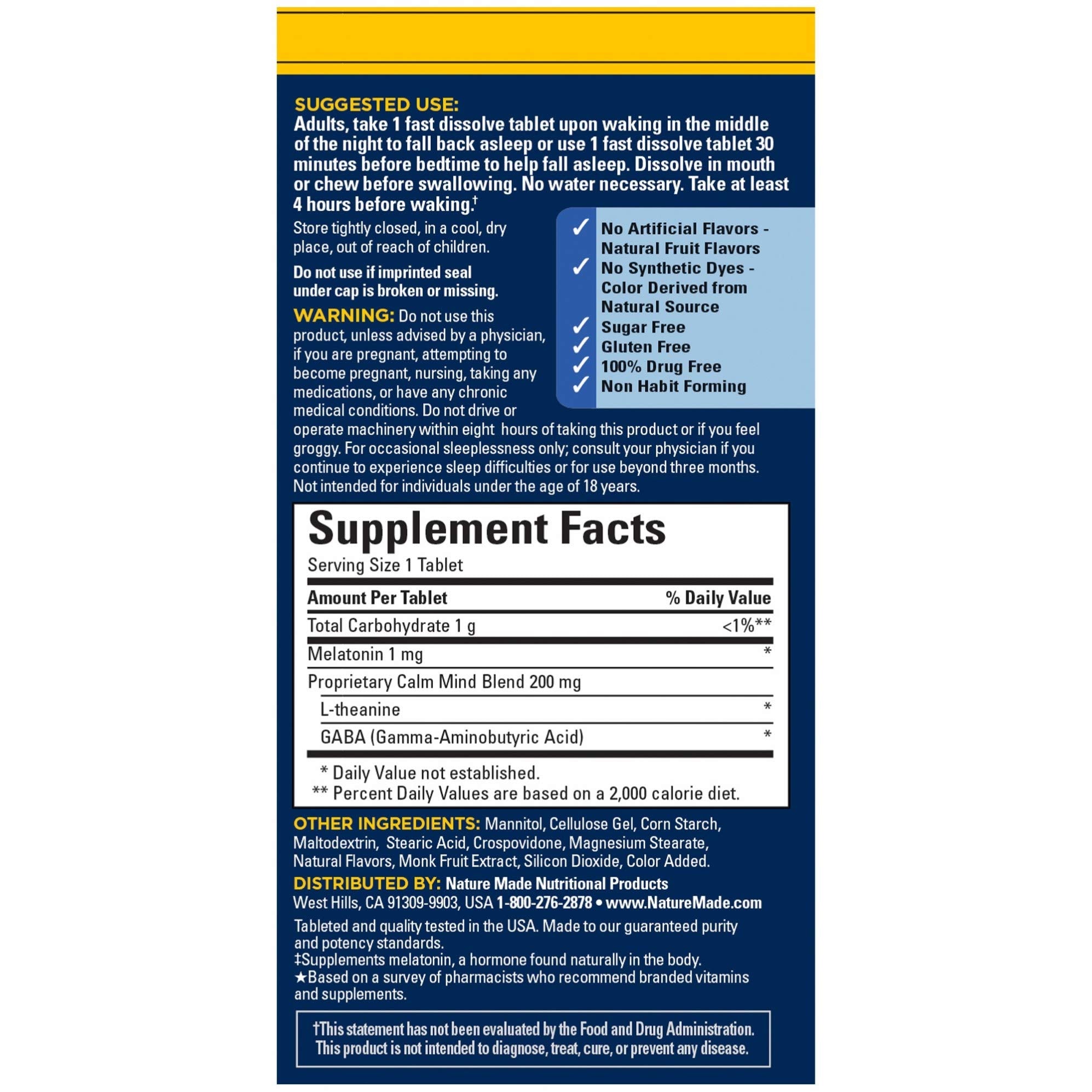 Nature Made Back to Sleep Melatonin 1mg packaging with berry flavour