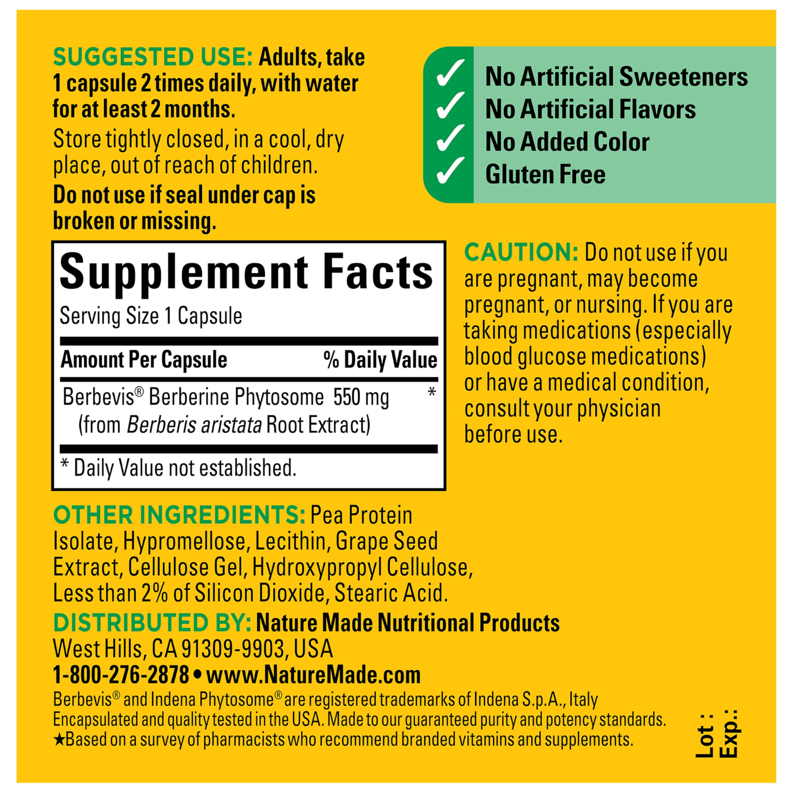 Nature Made Berberine Phytosome Capsules 550mg on a wooden table