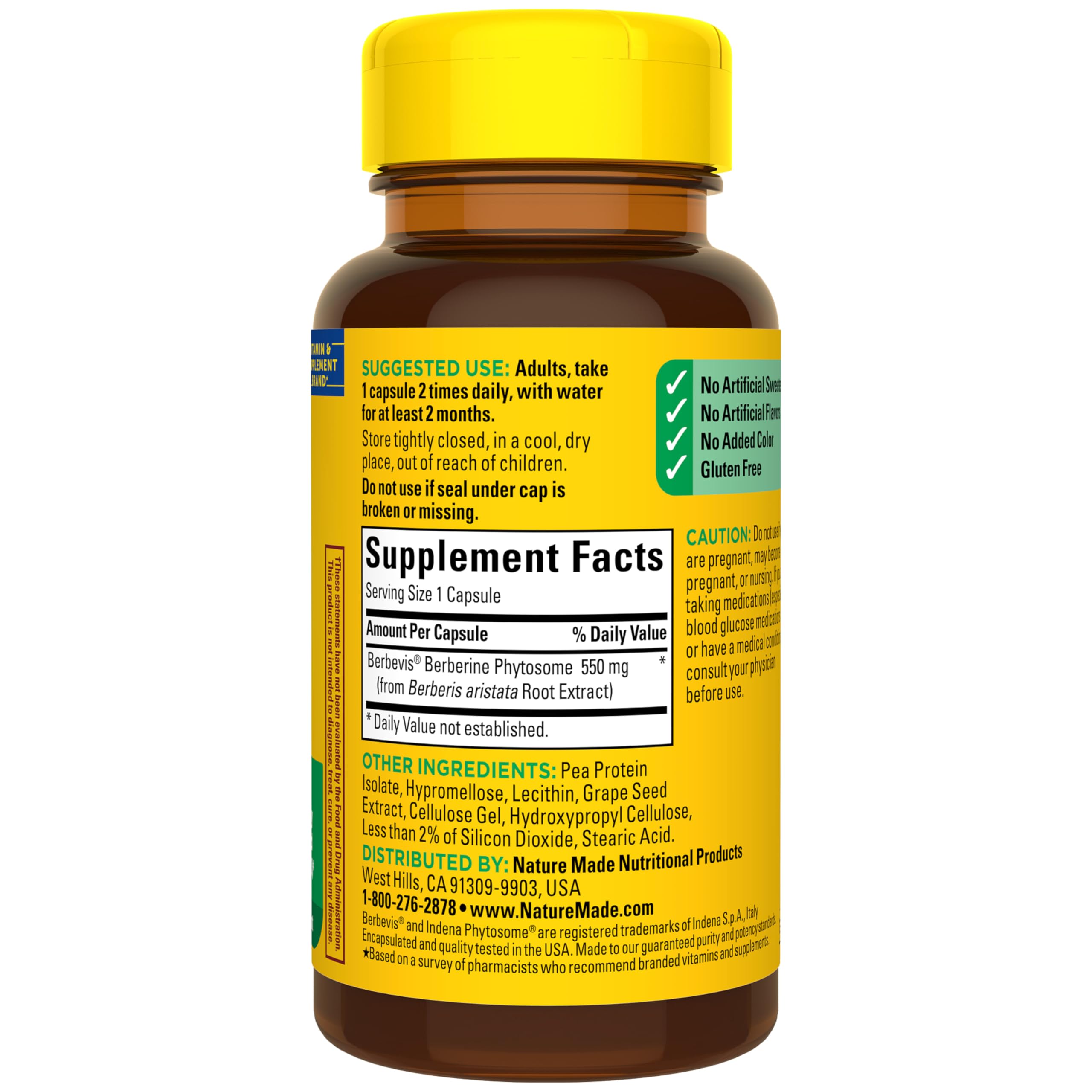 Nature Made Berberine Phytosome Capsules 550mg with a glass of water